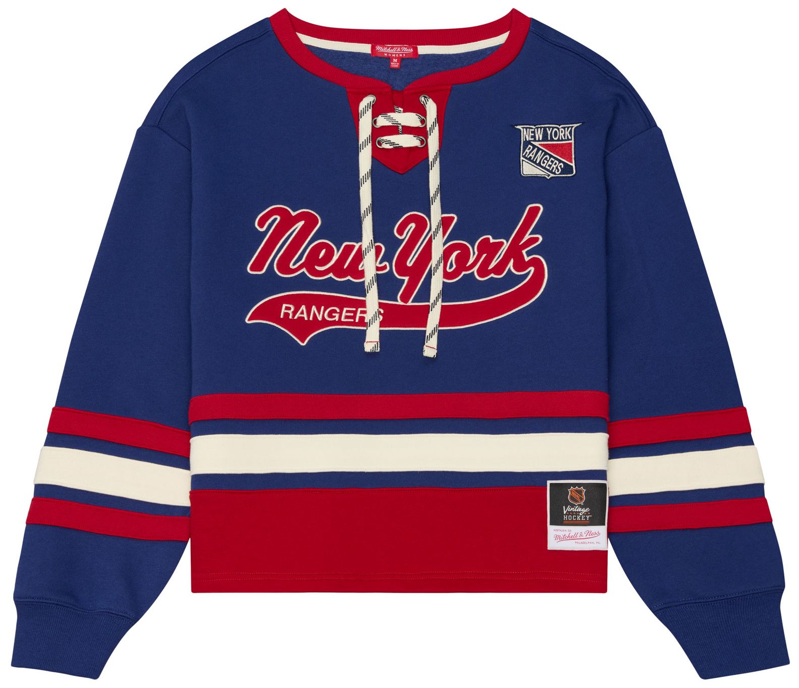Mitchell &amp; Ness Women's New York Rangers Lace Up Crewneck Sweatshirt
