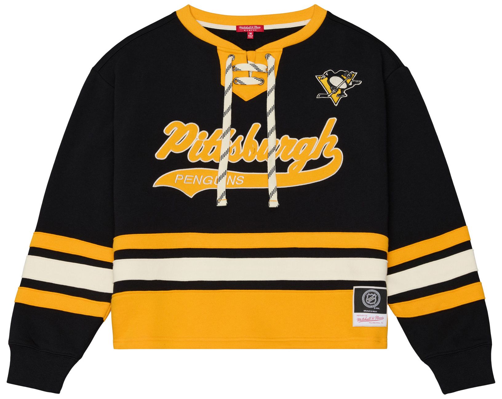 Mitchell &amp; Ness Women's Pittsburgh Penguins Lace Up Crewneck Sweatshirt