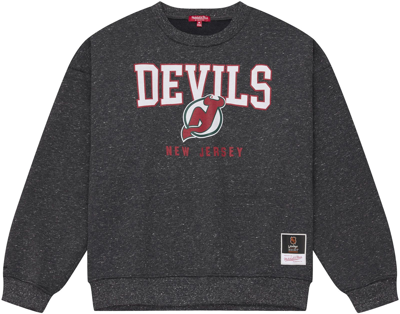 Mitchell & Ness Women's New Jersey Devils Dark Grey Snow Wash Fleece Crewneck Sweatshirt, XL, Gray