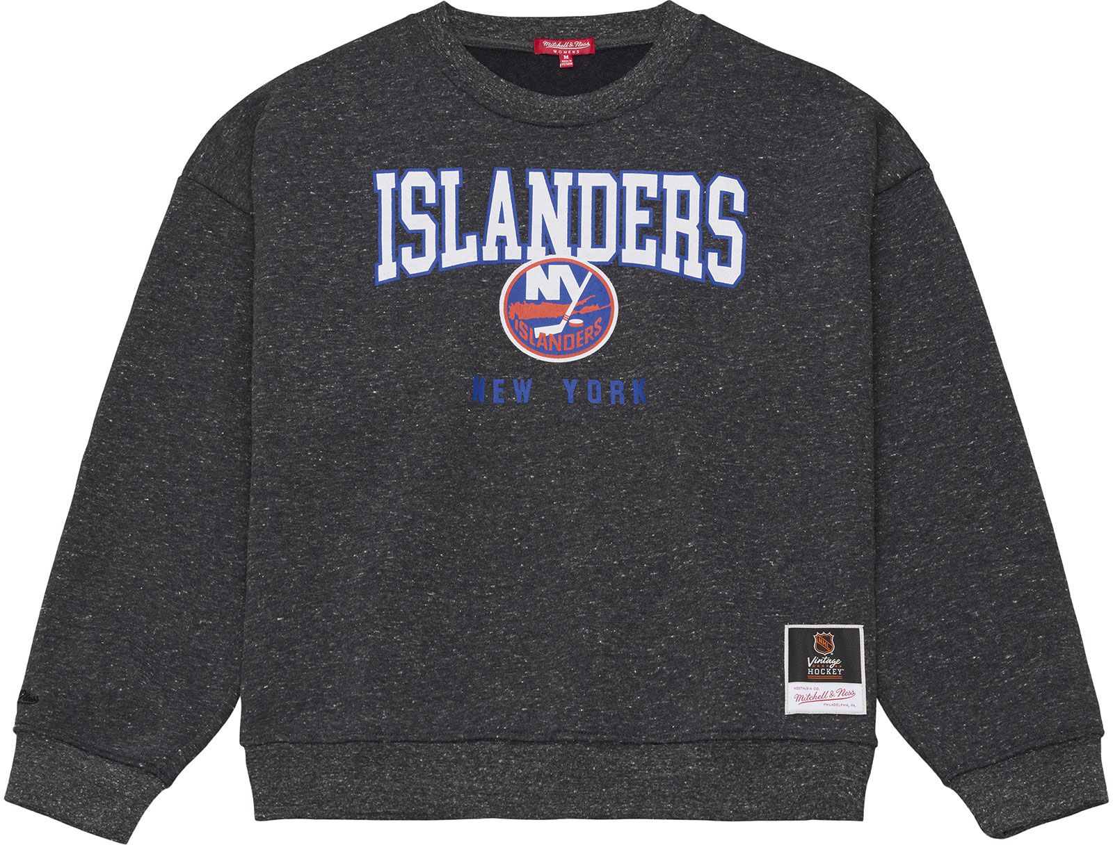 Mitchell & Ness Women's New York Islanders Dark Grey Snow Wash Fleece Crewneck Sweatshirt, XL, Gray