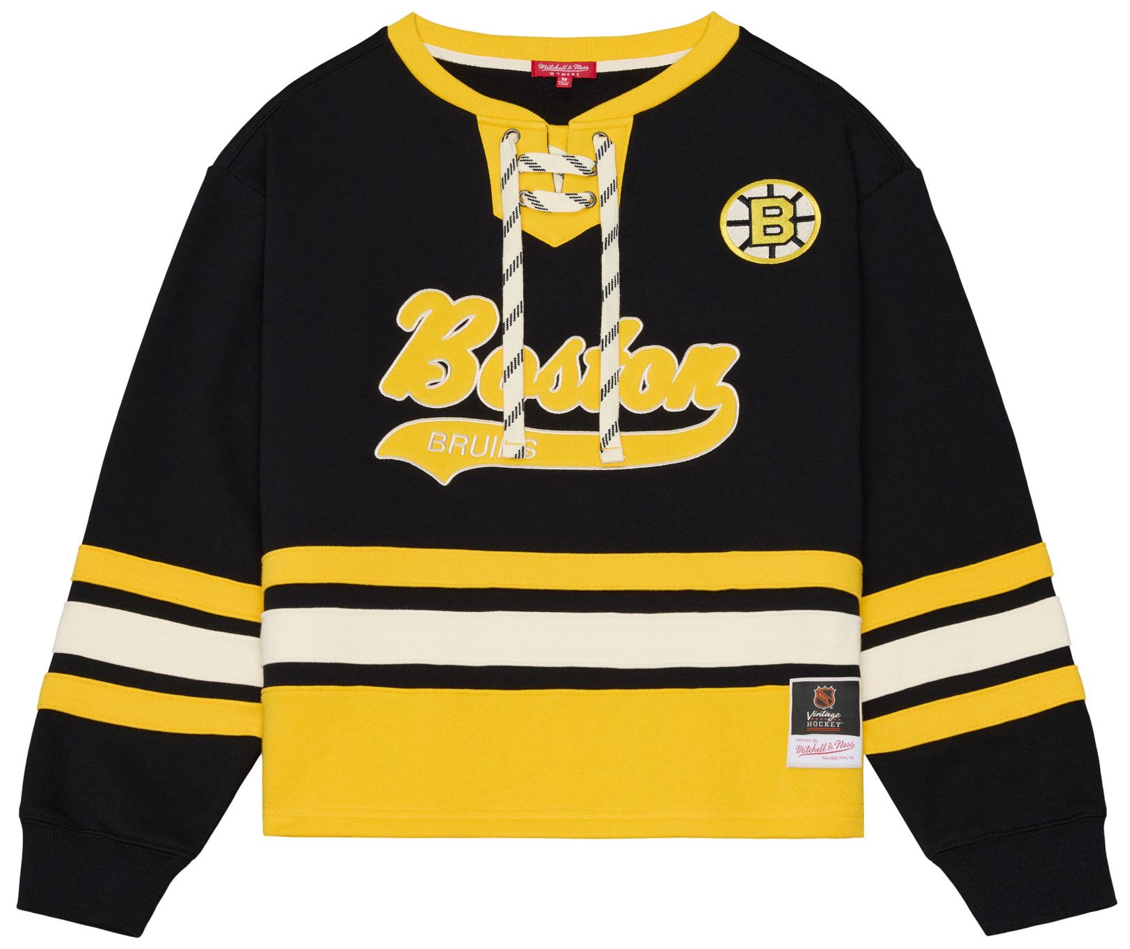 Mitchell & Ness Women's Boston Bruins Lace Up Crewneck Sweatshirt