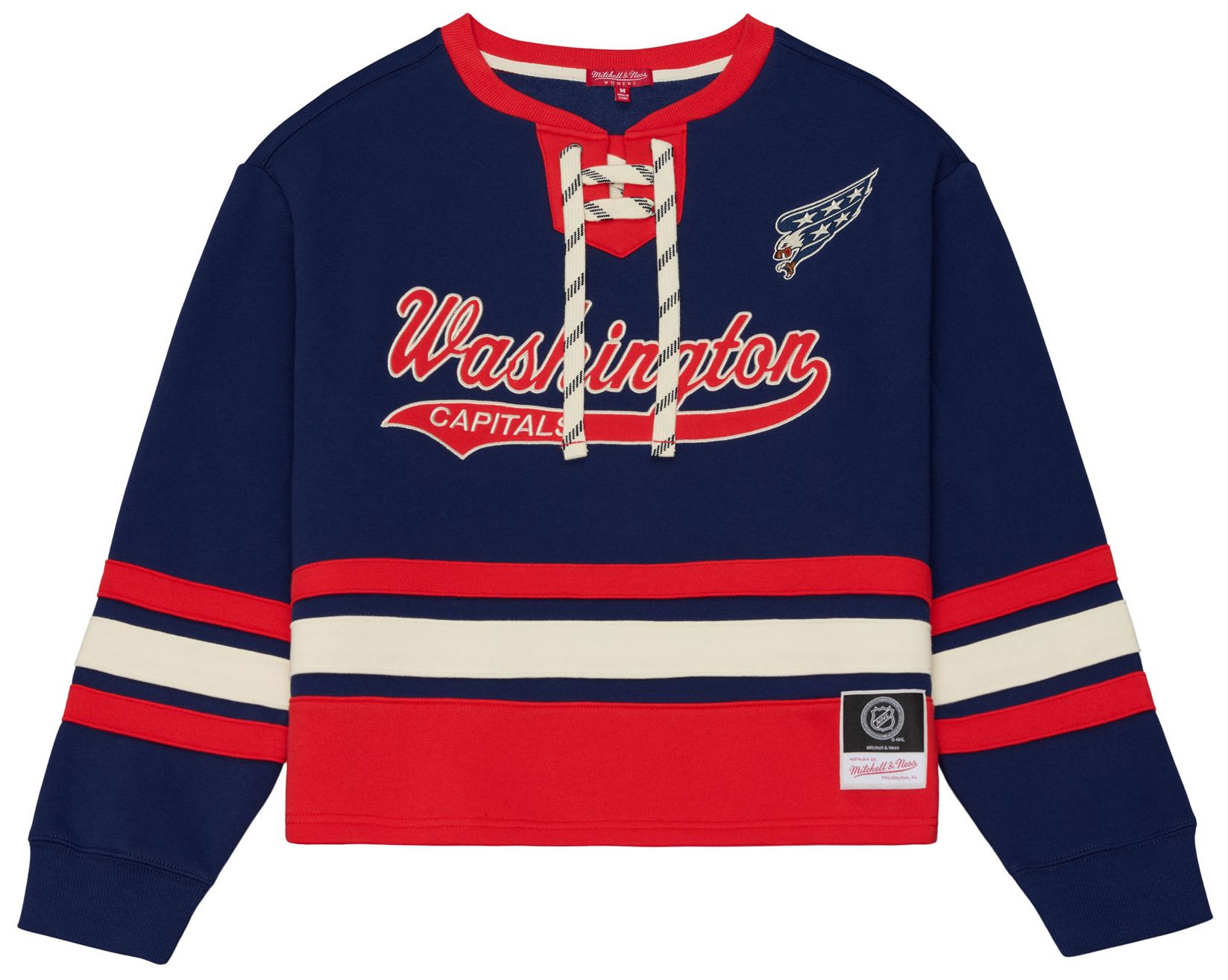 Mitchell &amp; Ness Women's Washington Capitals Lace Up Crewneck Sweatshirt