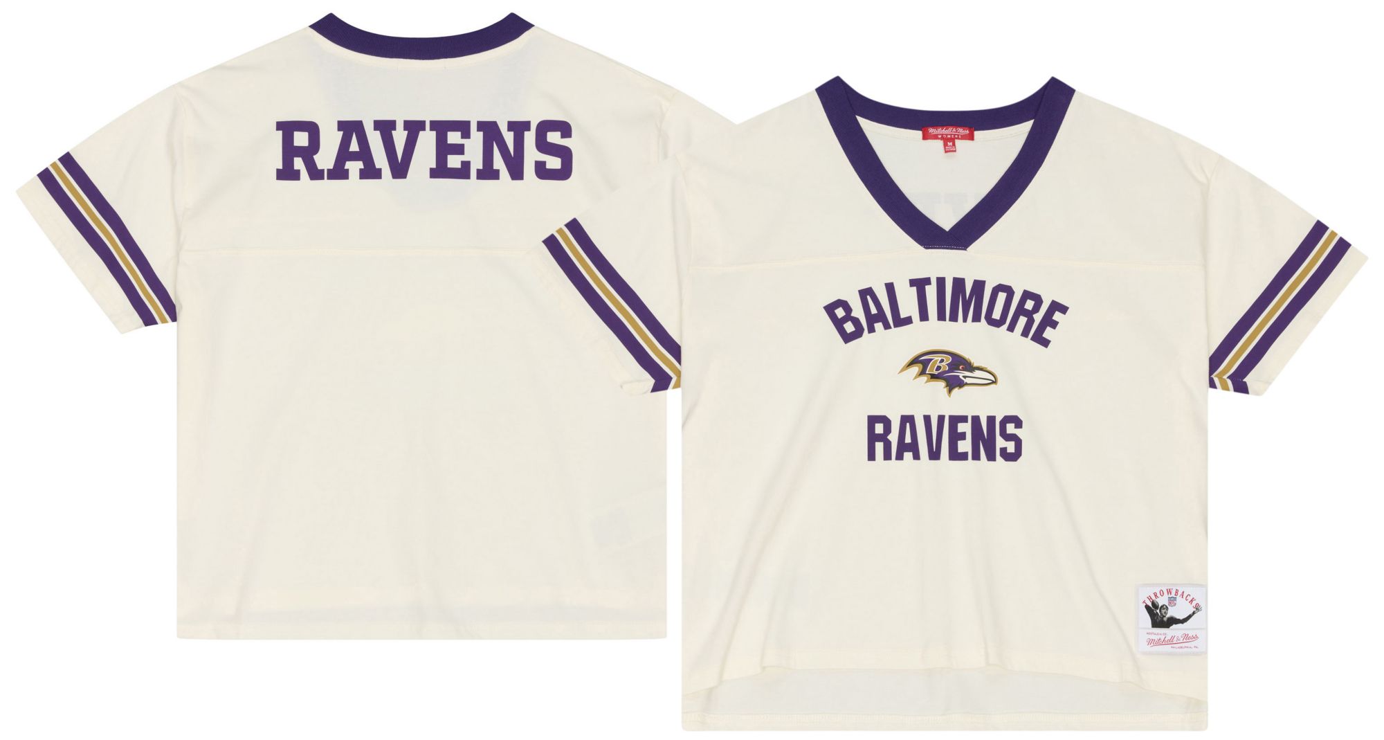 Mitchell & Ness Women's Baltimore Ravens Cream Retro Cropped T-Shirt