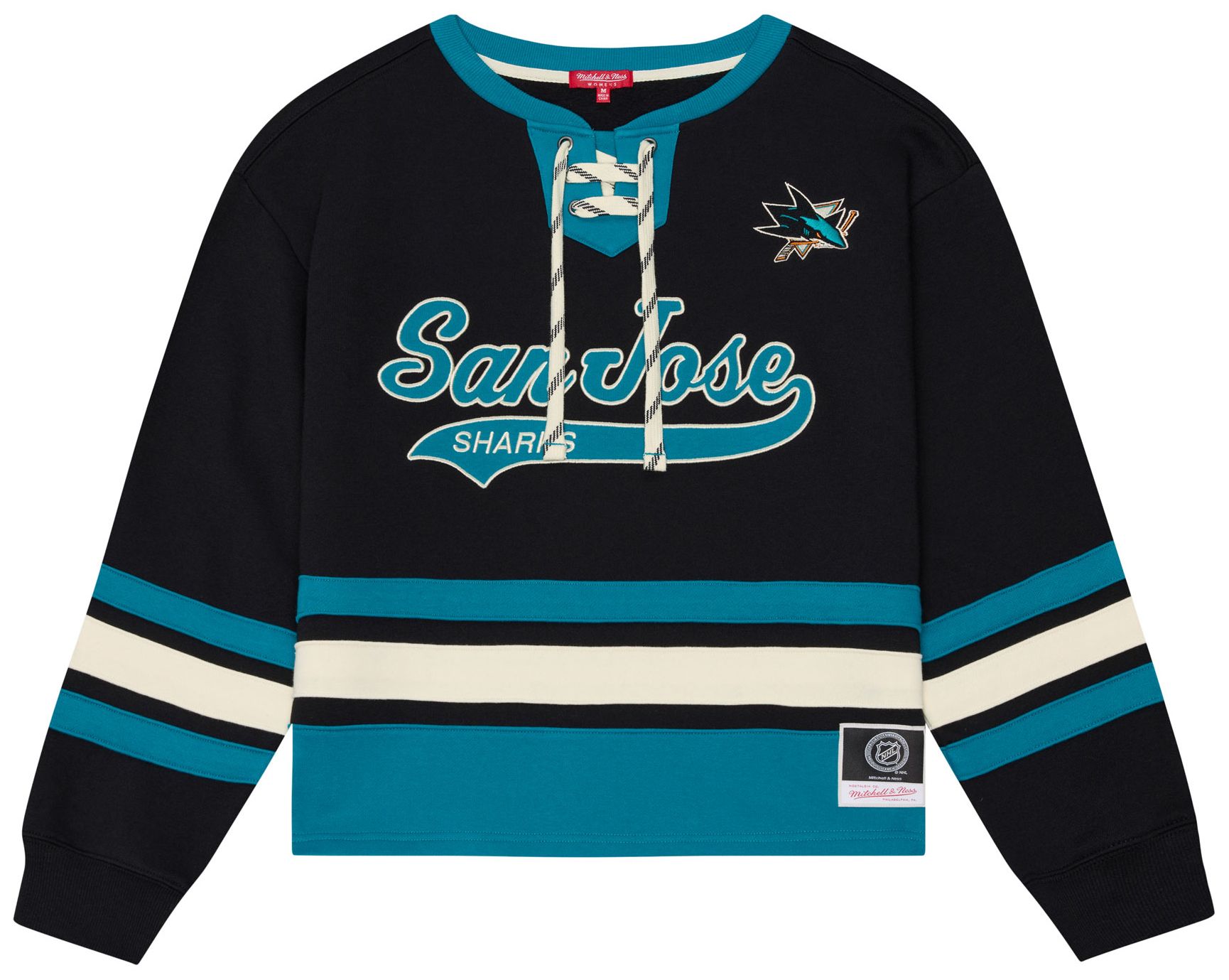 Mitchell &amp; Ness Women's San Jose Sharks Lace Up Crewneck Sweatshirt