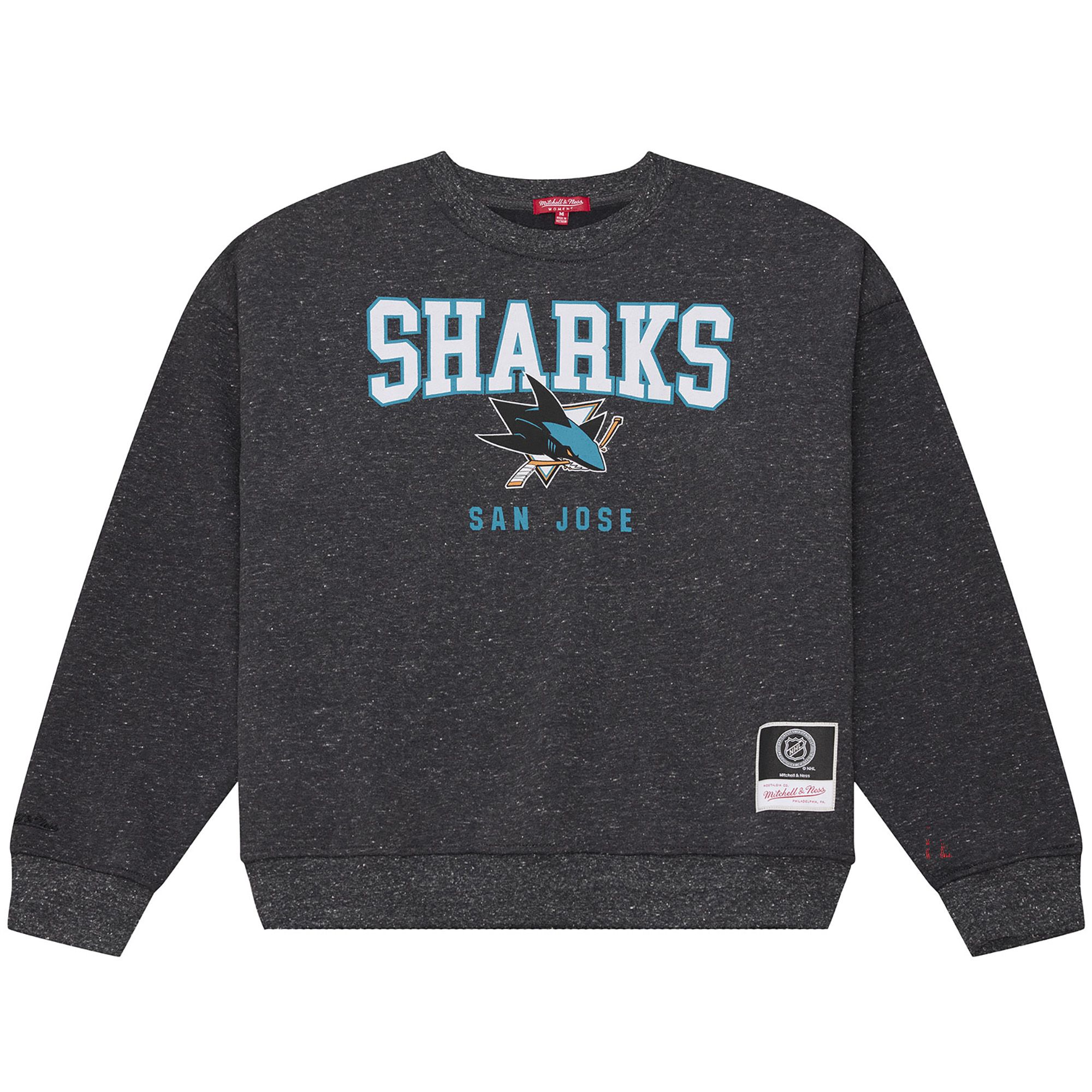 Mitchell &amp; Ness Women's San Jose Sharks Dark Grey Snow Wash Fleece Crewneck Sweatshirt
