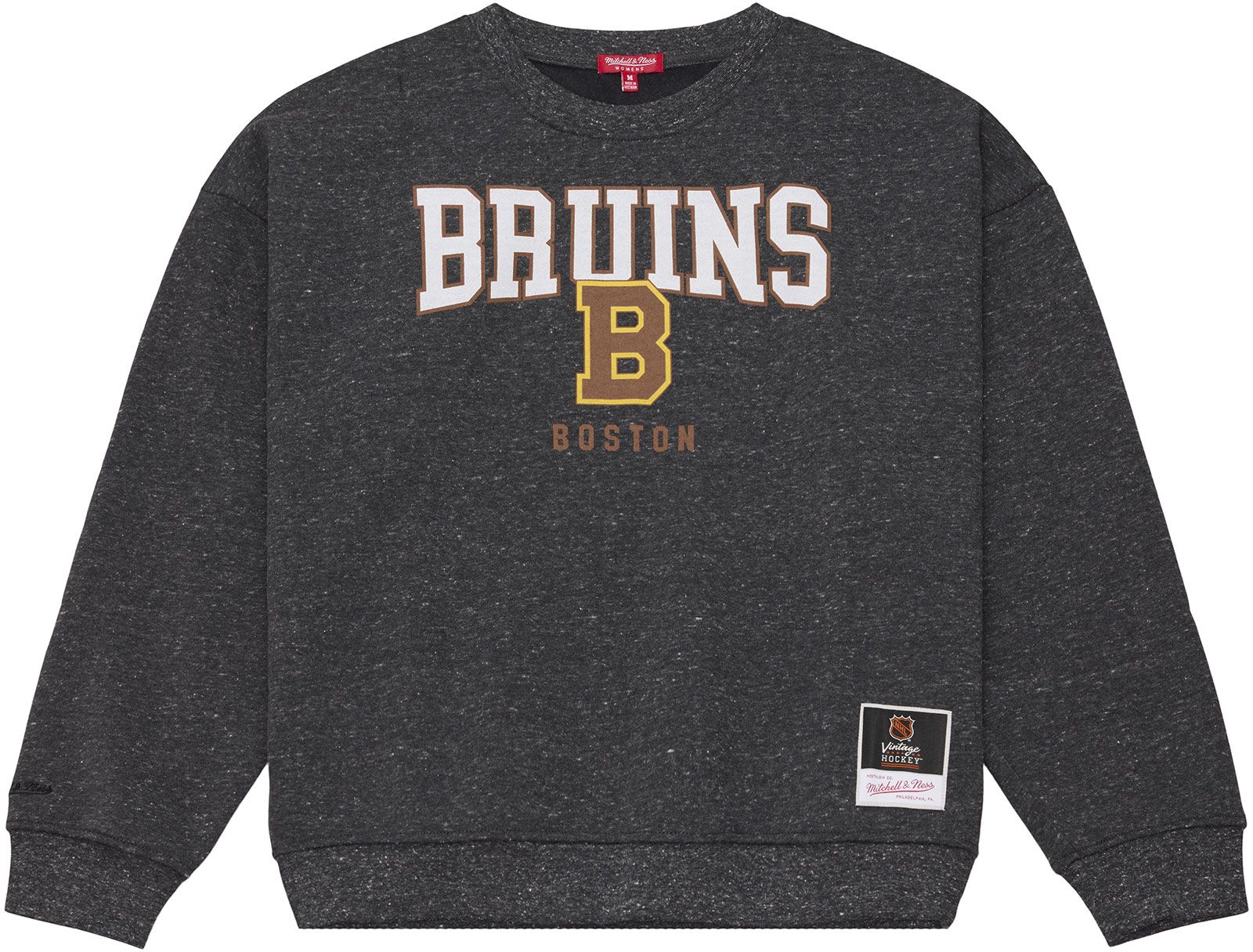 Mitchell & Ness Women's Boston Bruins Dark Grey Snow Wash Fleece Crewneck Sweatshirt