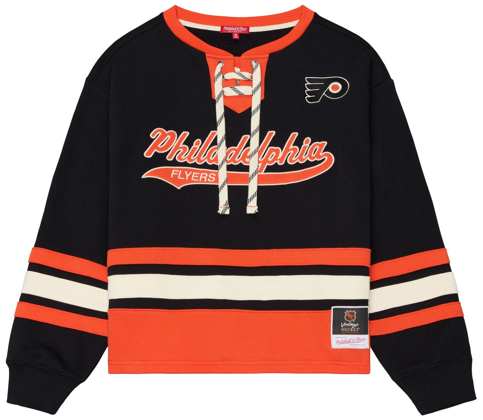 Mitchell &amp; Ness Women's Philadelphia Flyers Lace Up Crewneck Sweatshirt