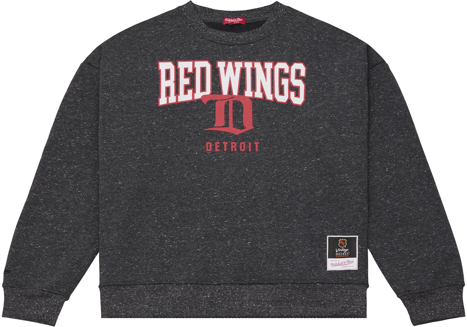 Mitchell & Ness Women's Detroit Red Wings Dark Grey Snow Wash Fleece Crewneck Sweatshirt, XL, Gray