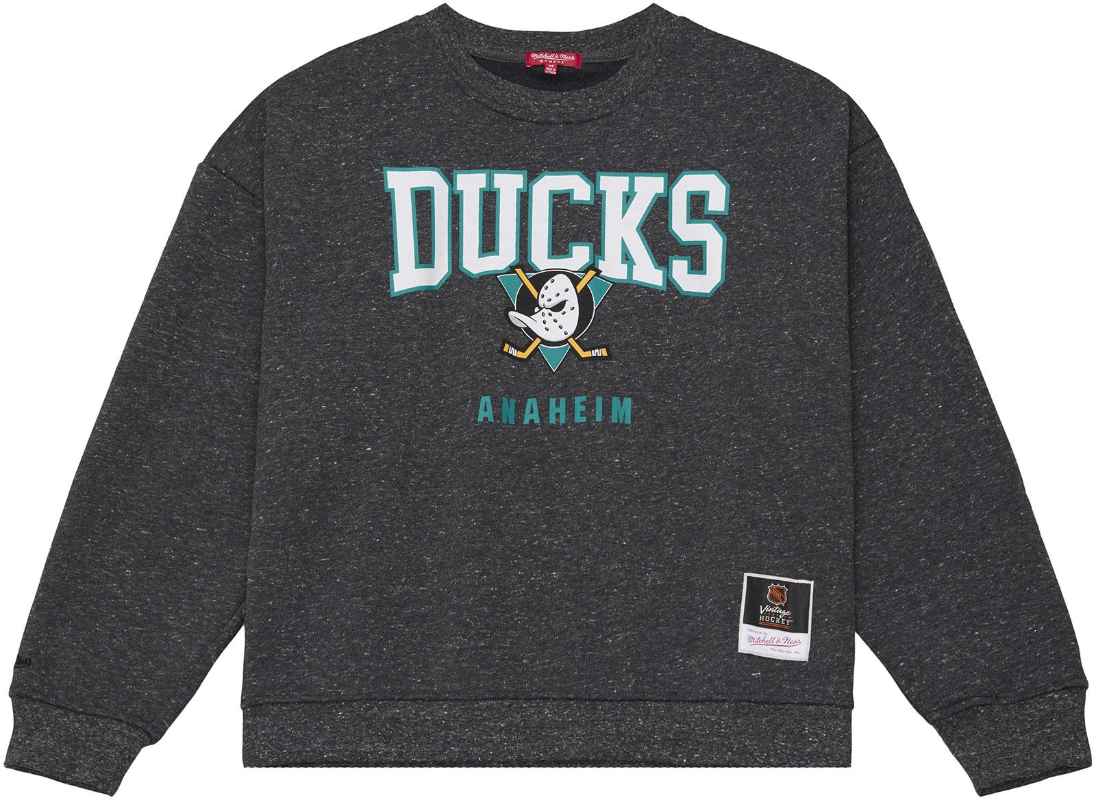 Mitchell & Ness Women's Anaheim Ducks Dark Grey Snow Wash Fleece Crewneck Sweatshirt, XL, Gray
