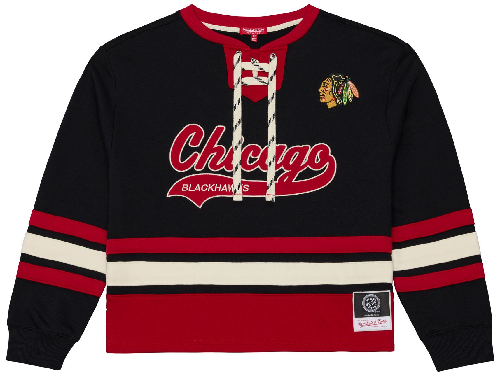 Mitchell &amp; Ness Women's Chicago Blackhawks Lace Up Crewneck Sweatshirt