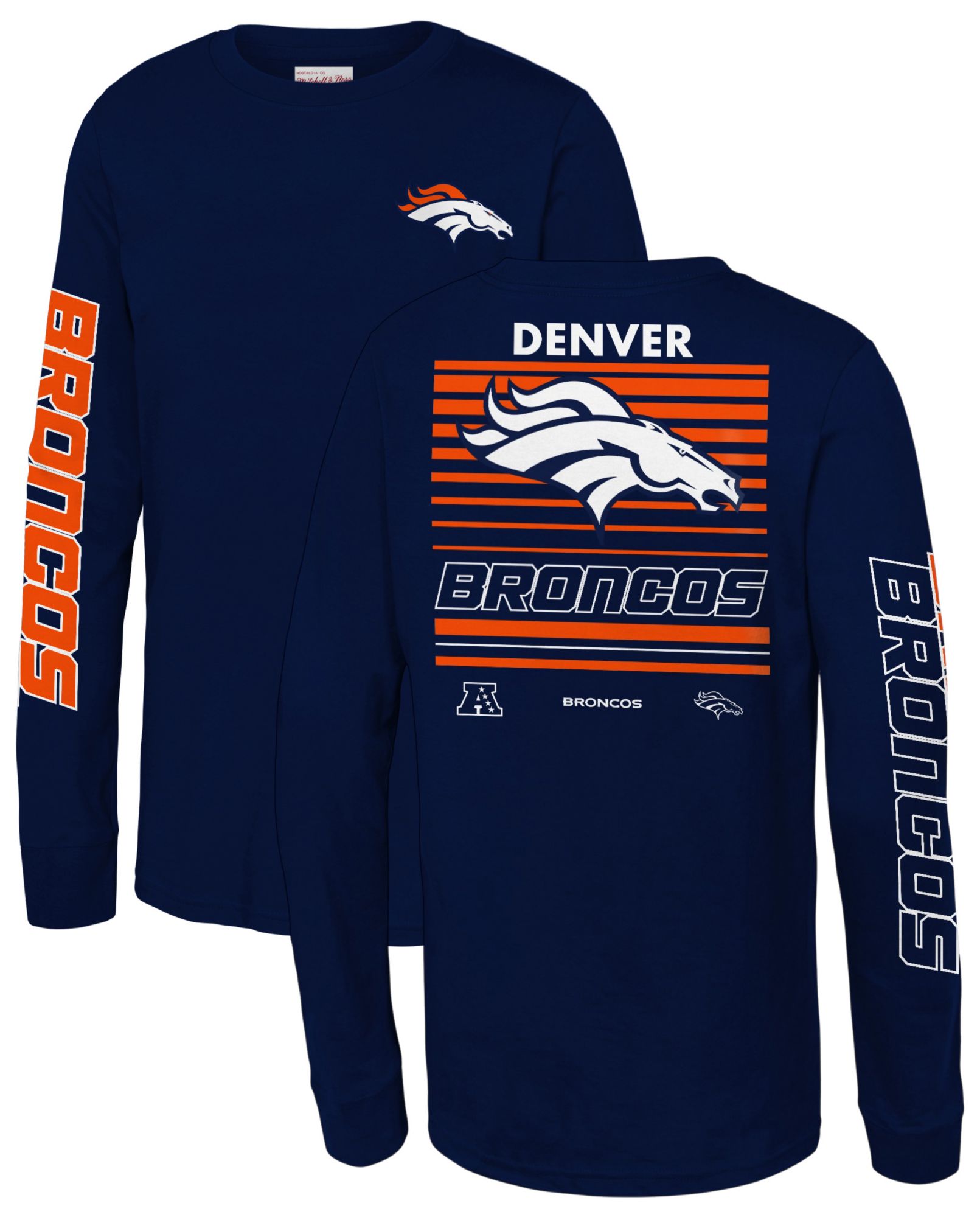 Mitchell &amp; Ness Youth Denver Broncos Navy Triple Play Long Sleeve Shirt