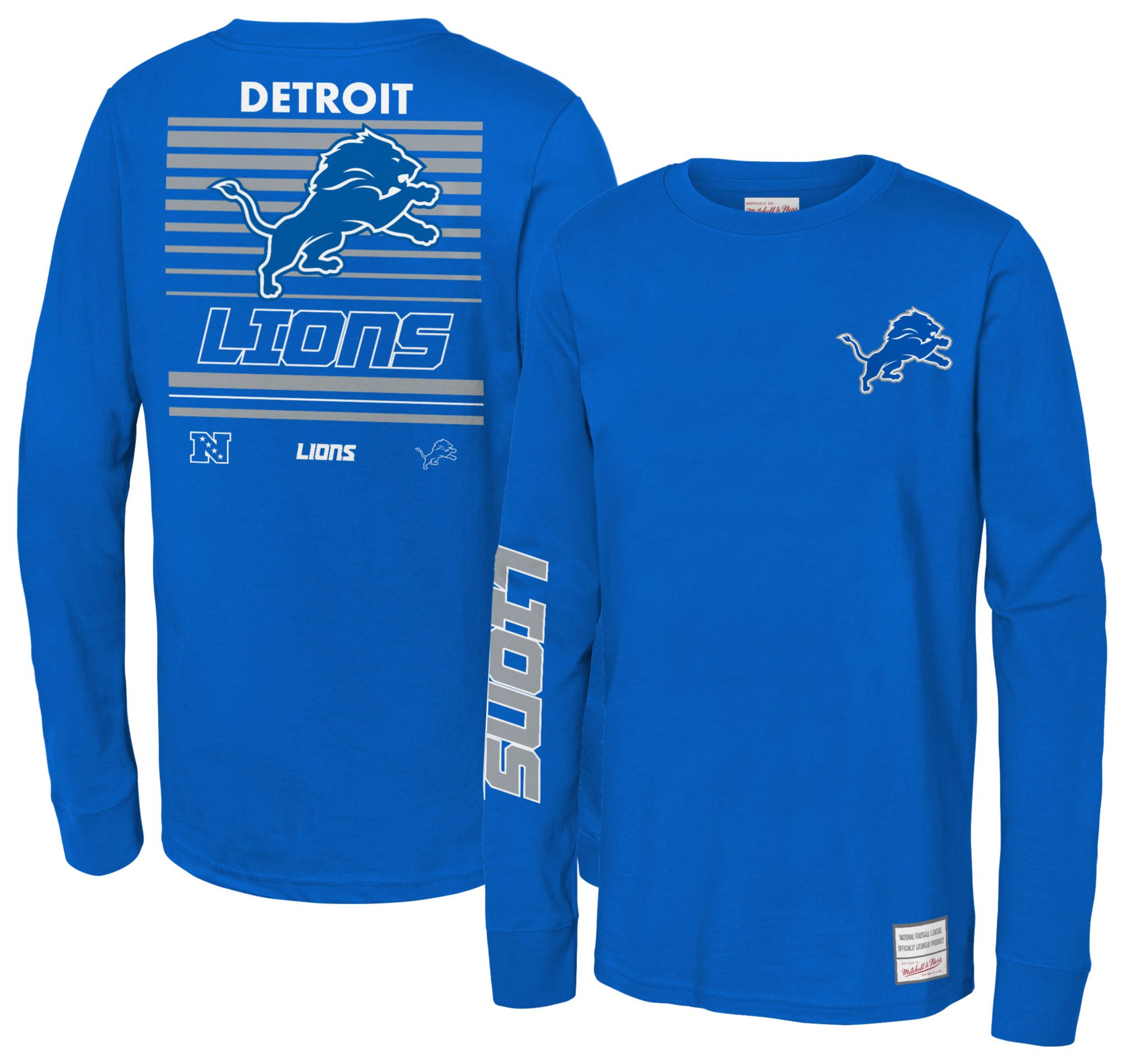 Mitchell &amp; Ness Youth Detroit Lions Blue Triple Play Long Sleeve Shirt