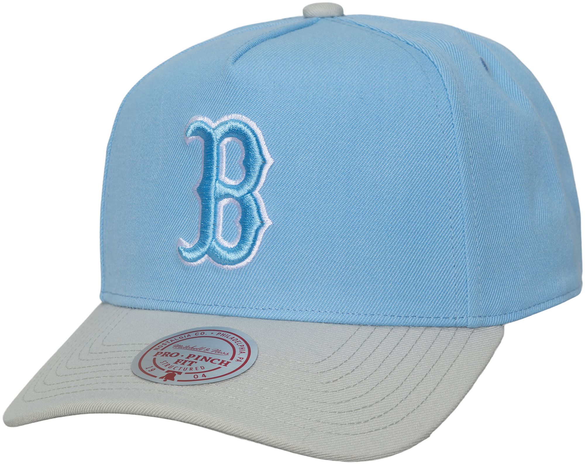 Mitchell &amp; Ness Adult Boston Red Sox Light Blue Gleam Snapback Adjustable Hat