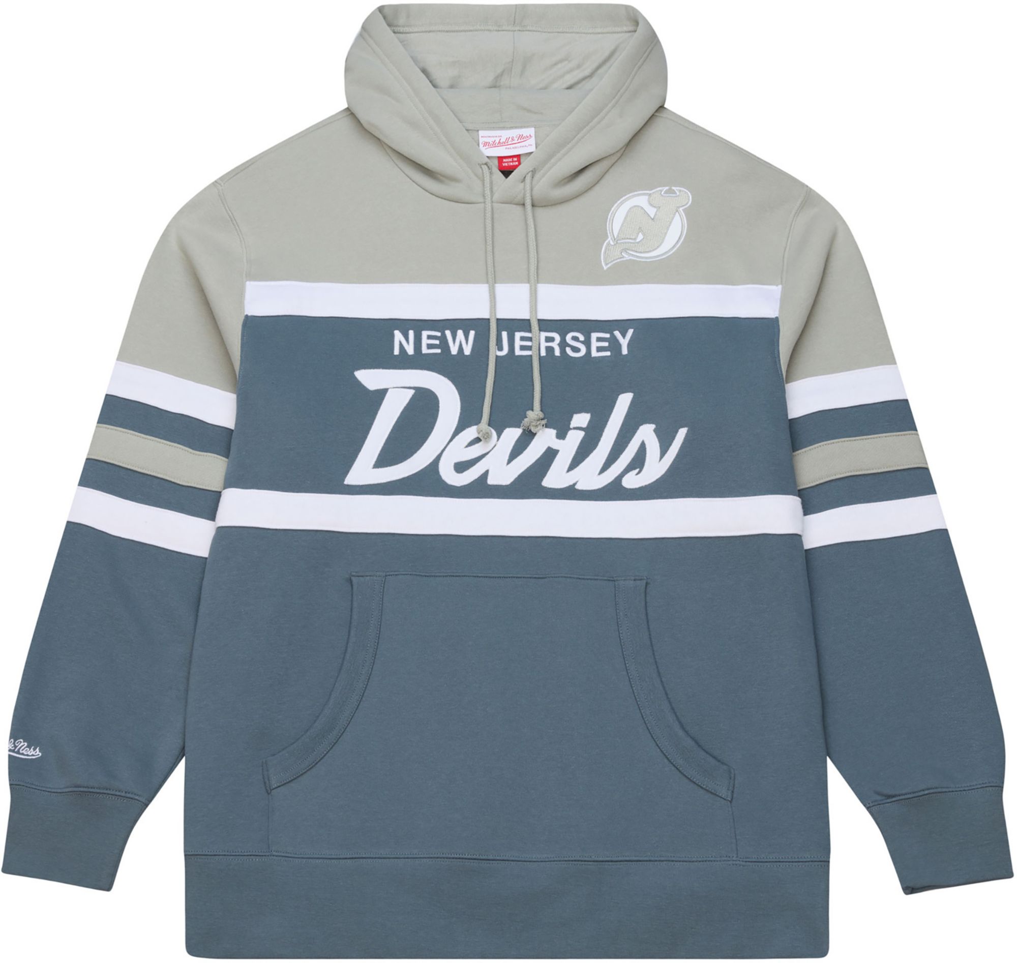 Mitchell &amp; Ness Men's New Jersey Devils Light Grey Head Coach Pullover Hoodie