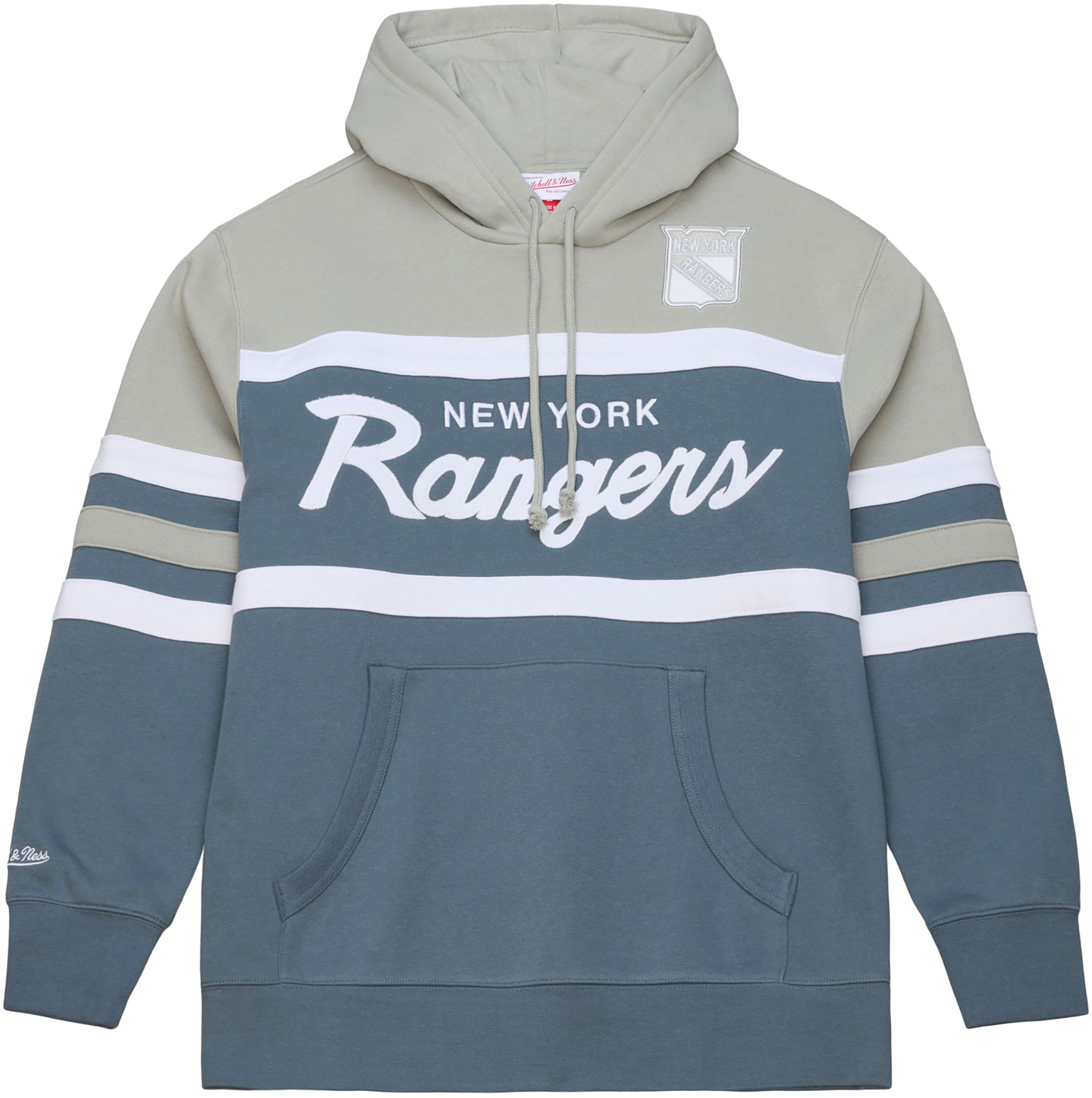 Mitchell & Ness Men's New York Rangers Light Grey Head Coach Pullover Hoodie