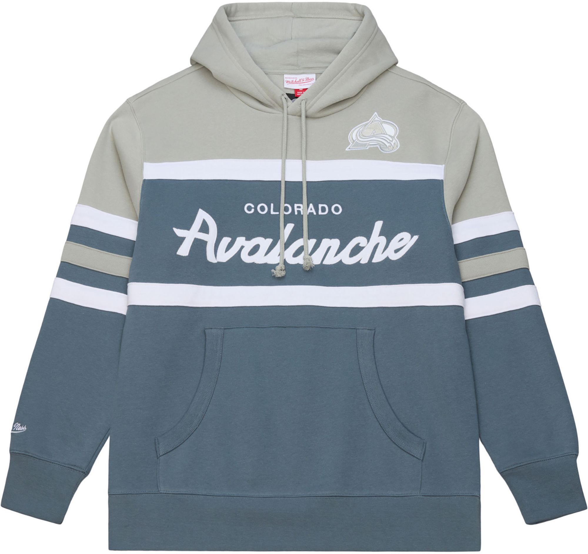 Mitchell &amp; Ness Men's Colorado Avalanche Light Grey Head Coach Pullover Hoodie