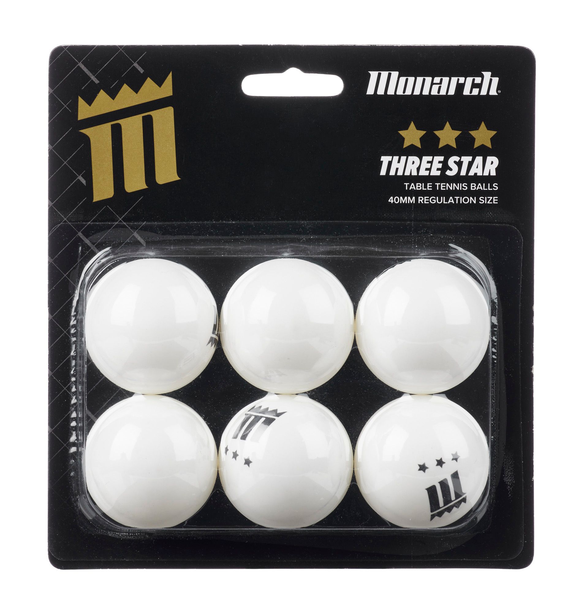 Monarch 3-Star White Table Tennis Balls 6 Pack