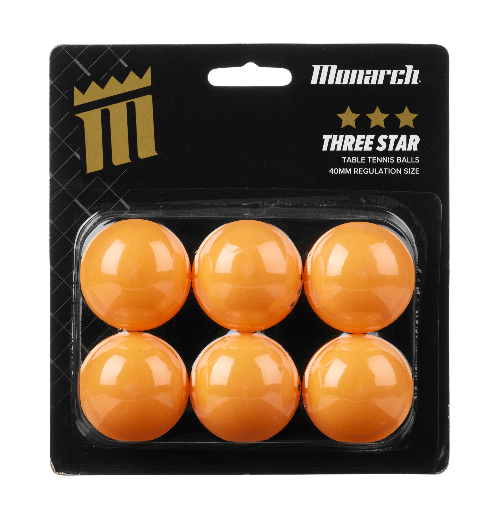 Monarch Three-Star Orange Table Tennis Balls 6 Pack