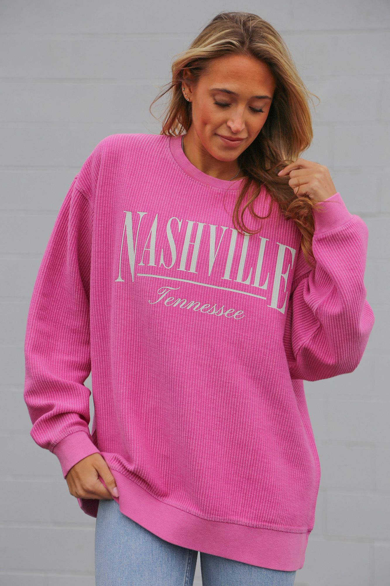 Nash Women's Nashville Rose Pink Camden Corded Crewneck Sweatshirt