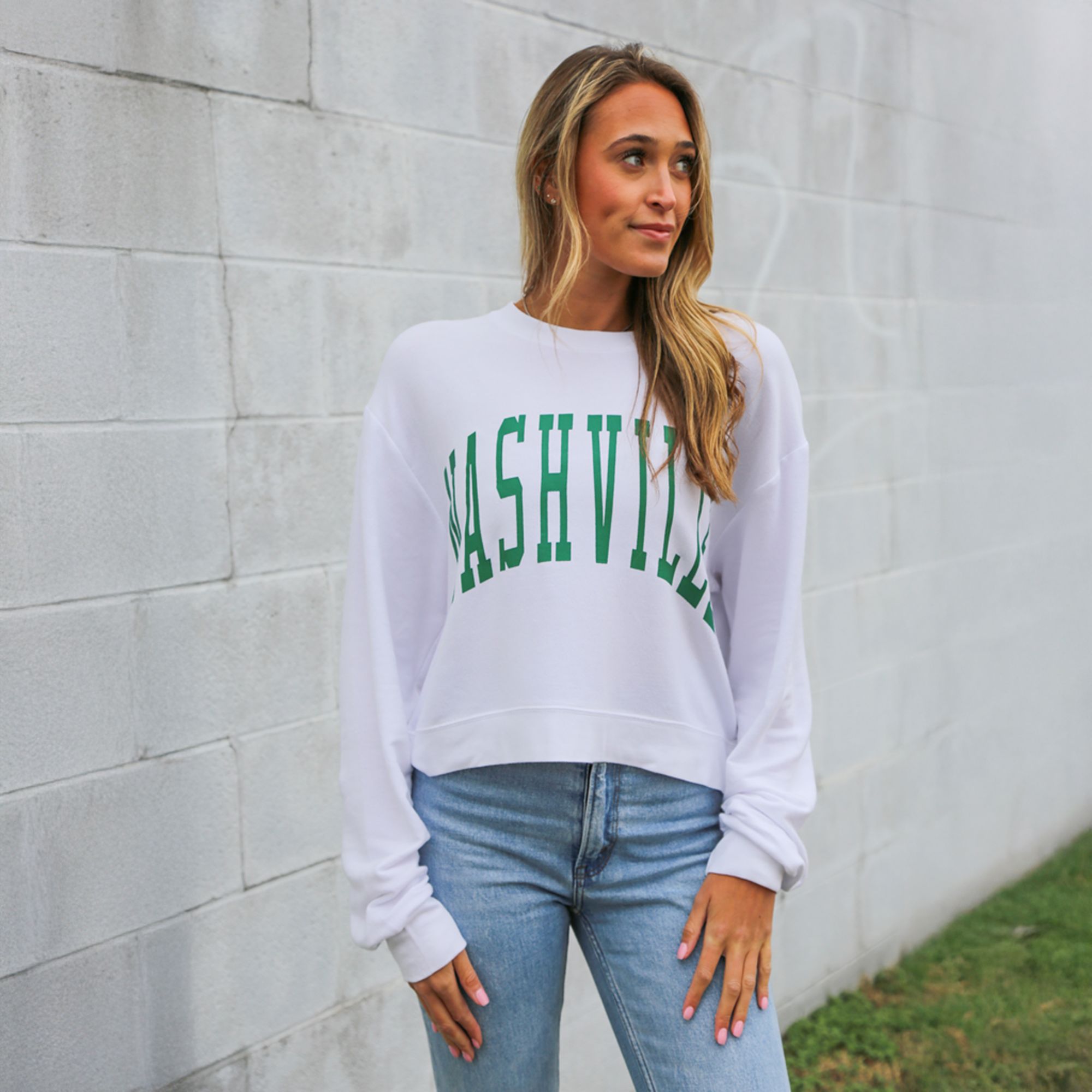 Nash Women's Nashville St. Patrick's Day White Sophia Crewneck Sweatshirt