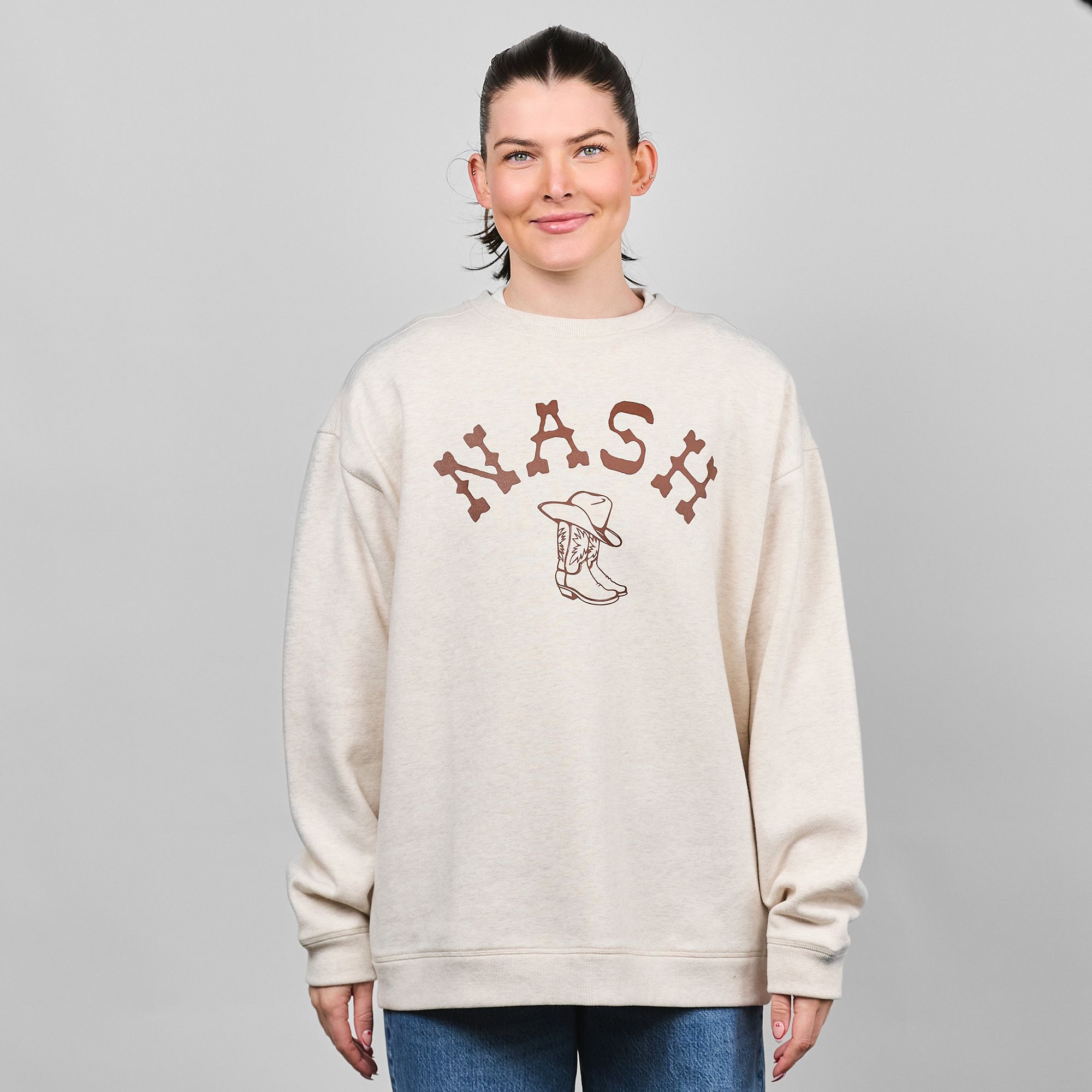Nash Women's Nashville Oatmeal Boots Classic Crewneck Sweatshirt