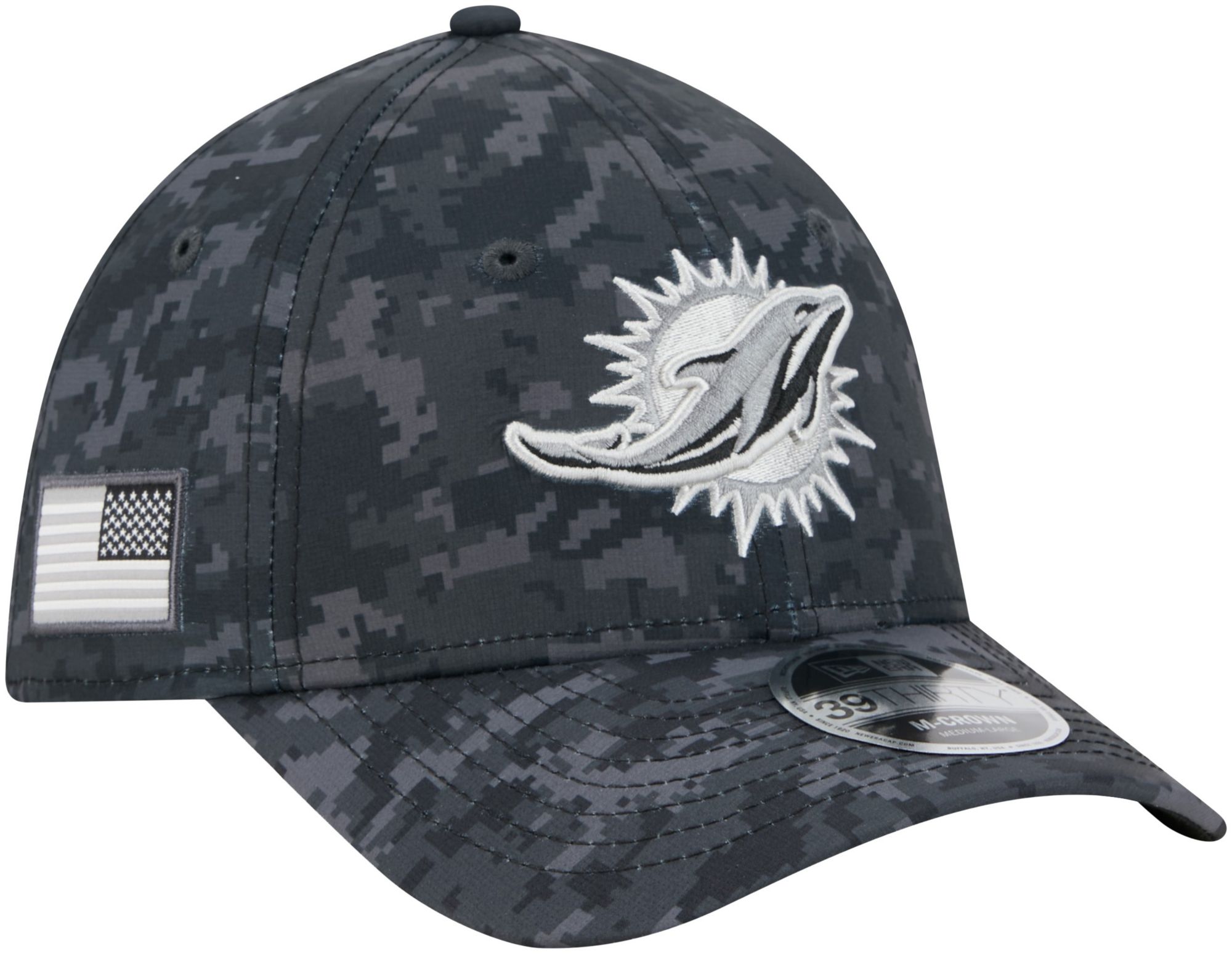 New Era Adult Miami Dolphins Salute To Service 2026 39Thirty M-Crown Stretch Fit Hat