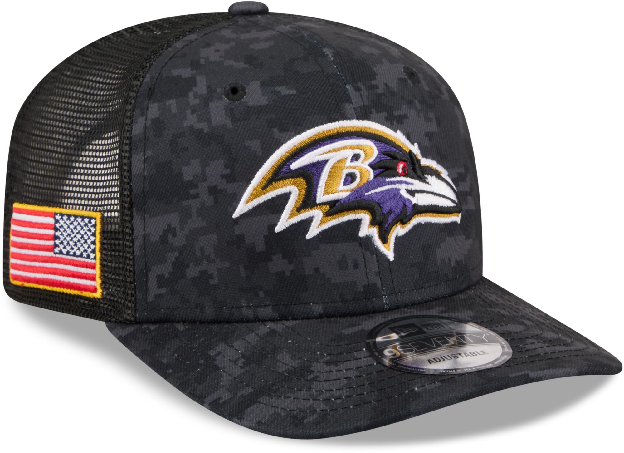 New Era Adult Baltimore Ravens Salute To Service 2026 9Seventy Adjustable Trucker Hat