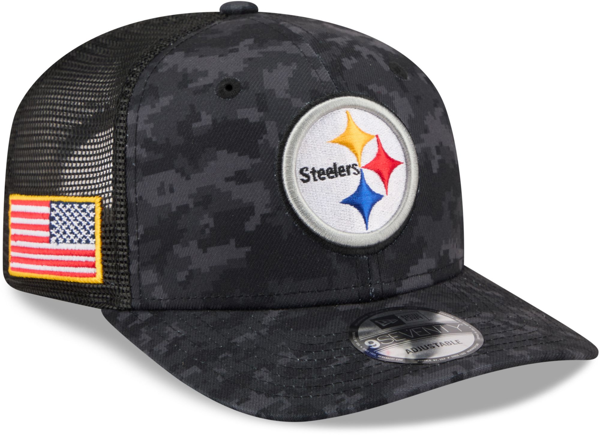 New Era Adult Pittsburgh Steelers Salute To Service 2026 9Seventy Adjustable Trucker Hat