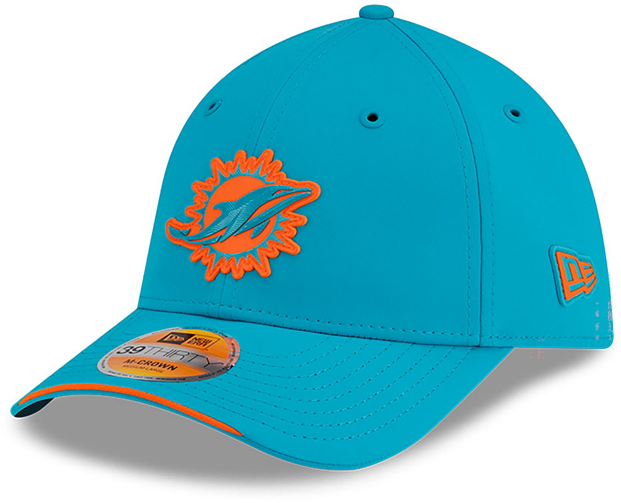 New Era Adult Miami Dolphins Turquoise Sideline 39Thirty Stretch Fit Hat