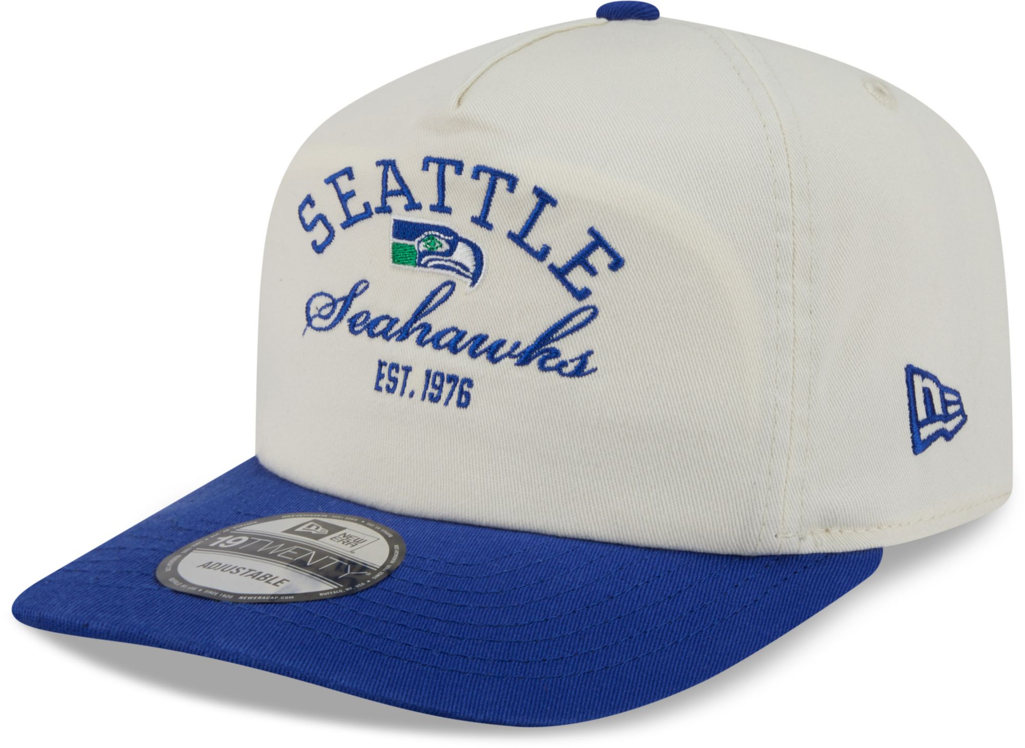 New Era Adult Seattle Seahawks Medium Blue Stacked 19Twenty Adjustable Hat