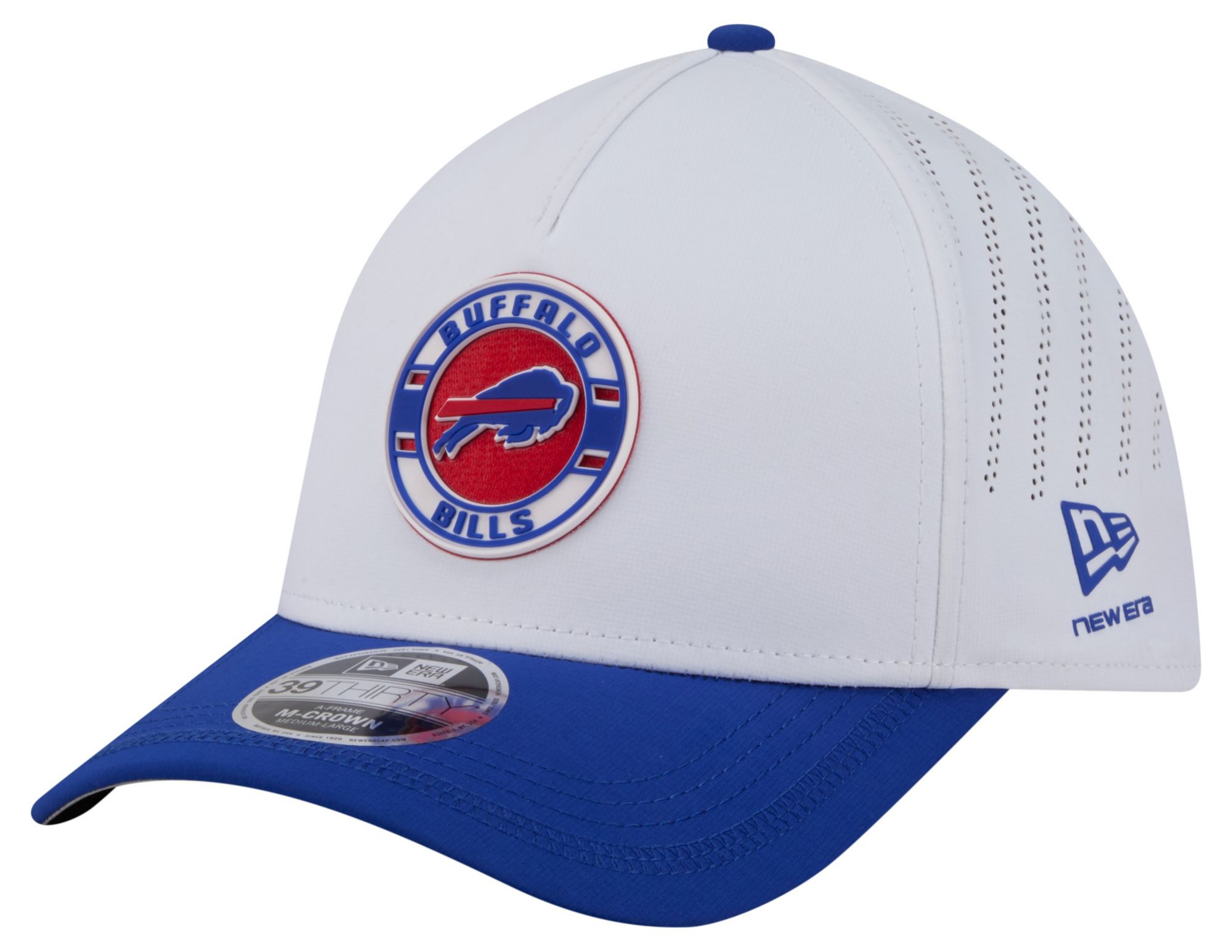 New Era Adult Buffalo Bills White A-Frame Patch 39Thirty Stretch Fit Hat