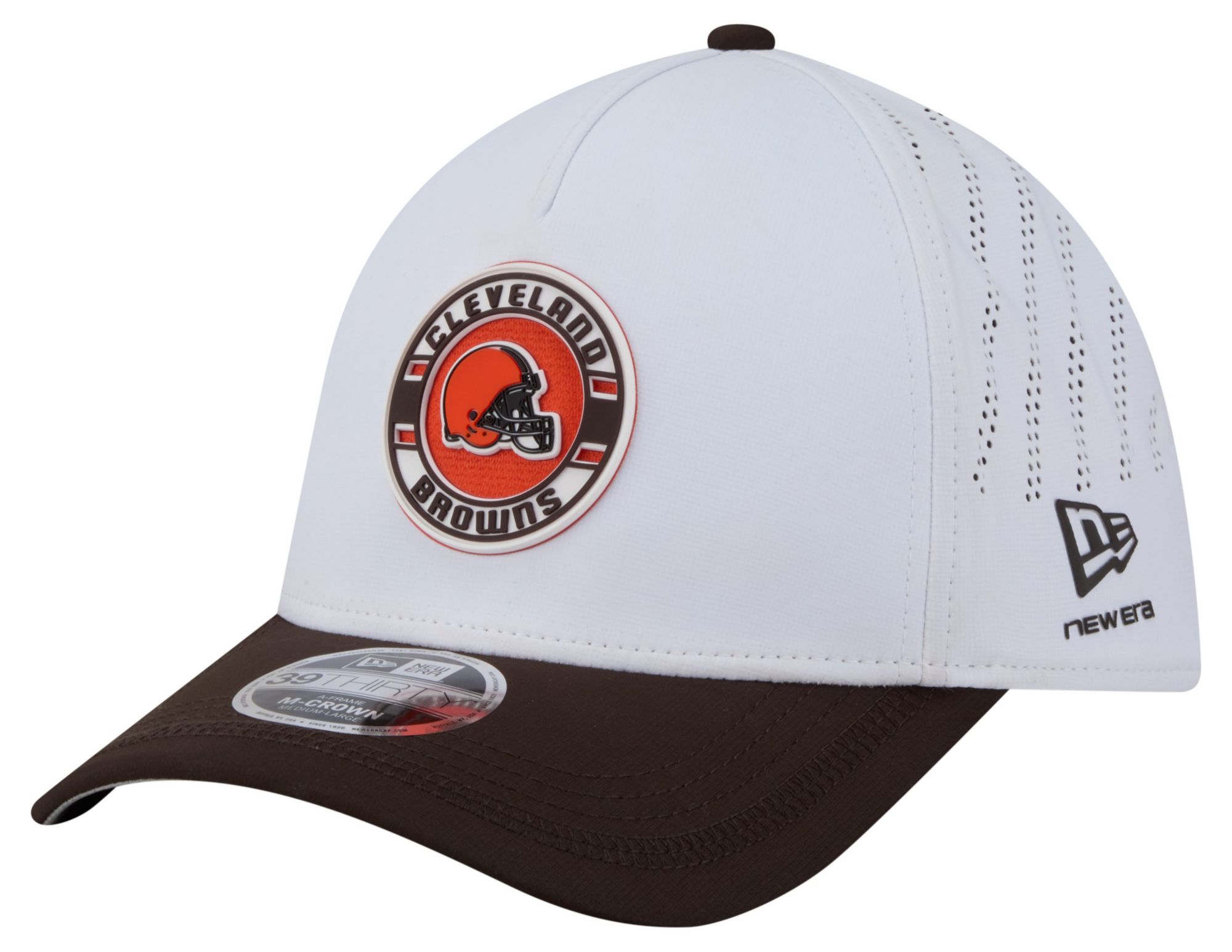 New Era Adult Cleveland Browns White A-Frame Patch 39Thirty Stretch Fit Hat