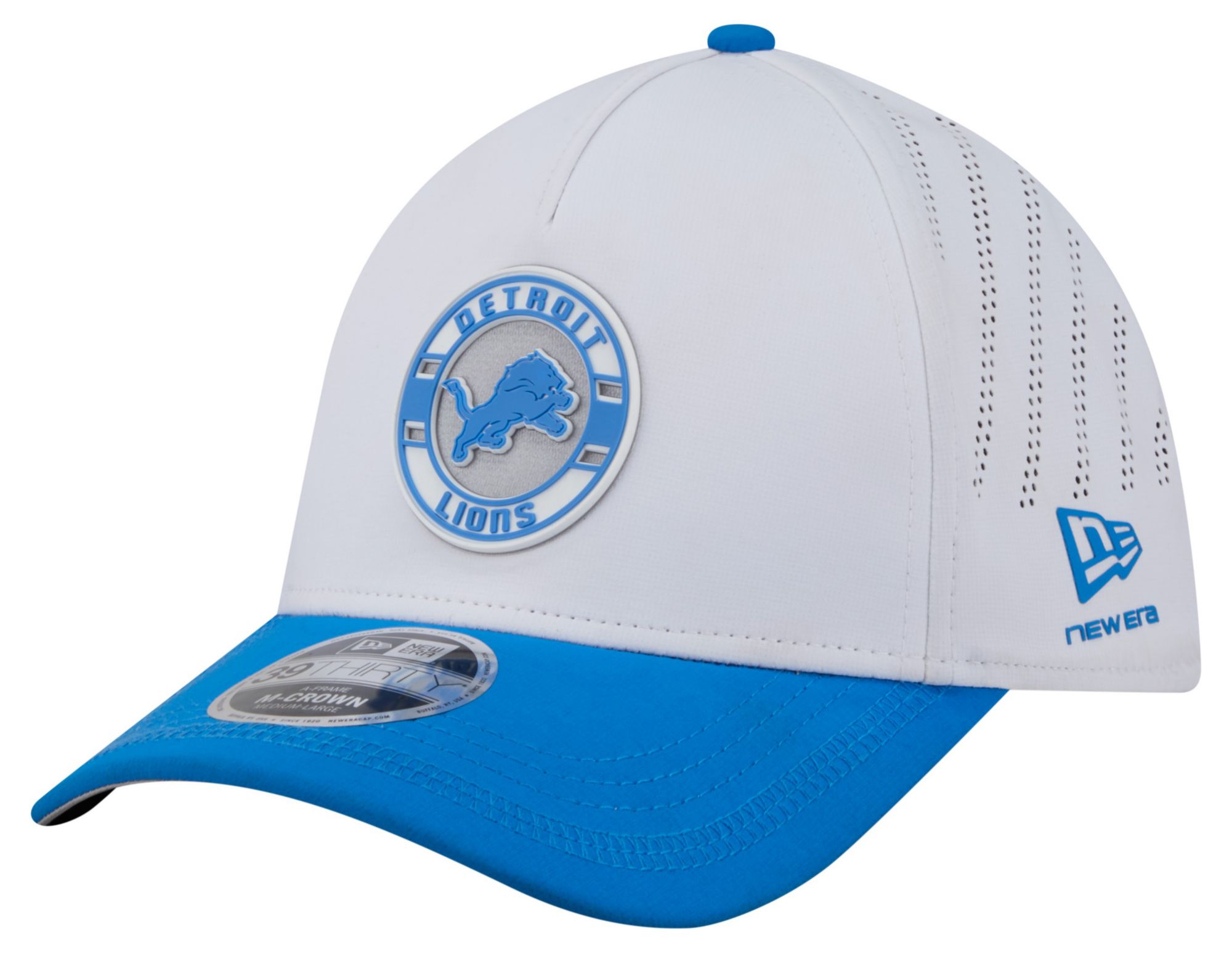 New Era Adult Detroit Lions White A-Frame Patch 39Thirty Stretch Fit Hat