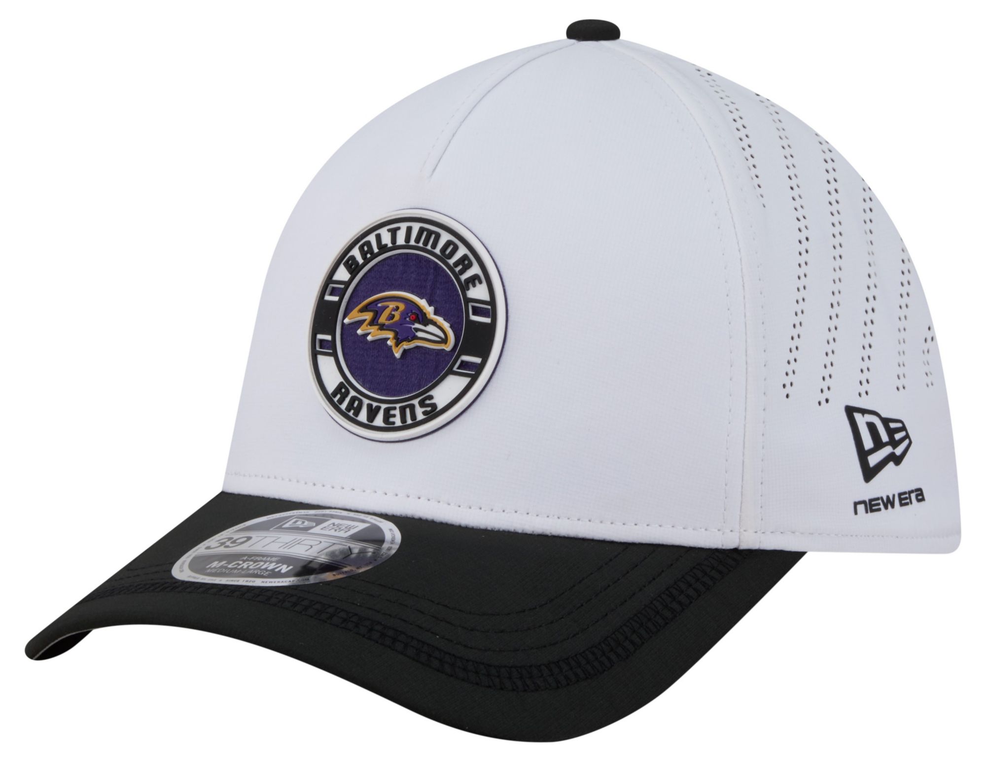 New Era Adult Baltimore Ravens White A-Frame Patch 39Thirty Stretch Fit Hat