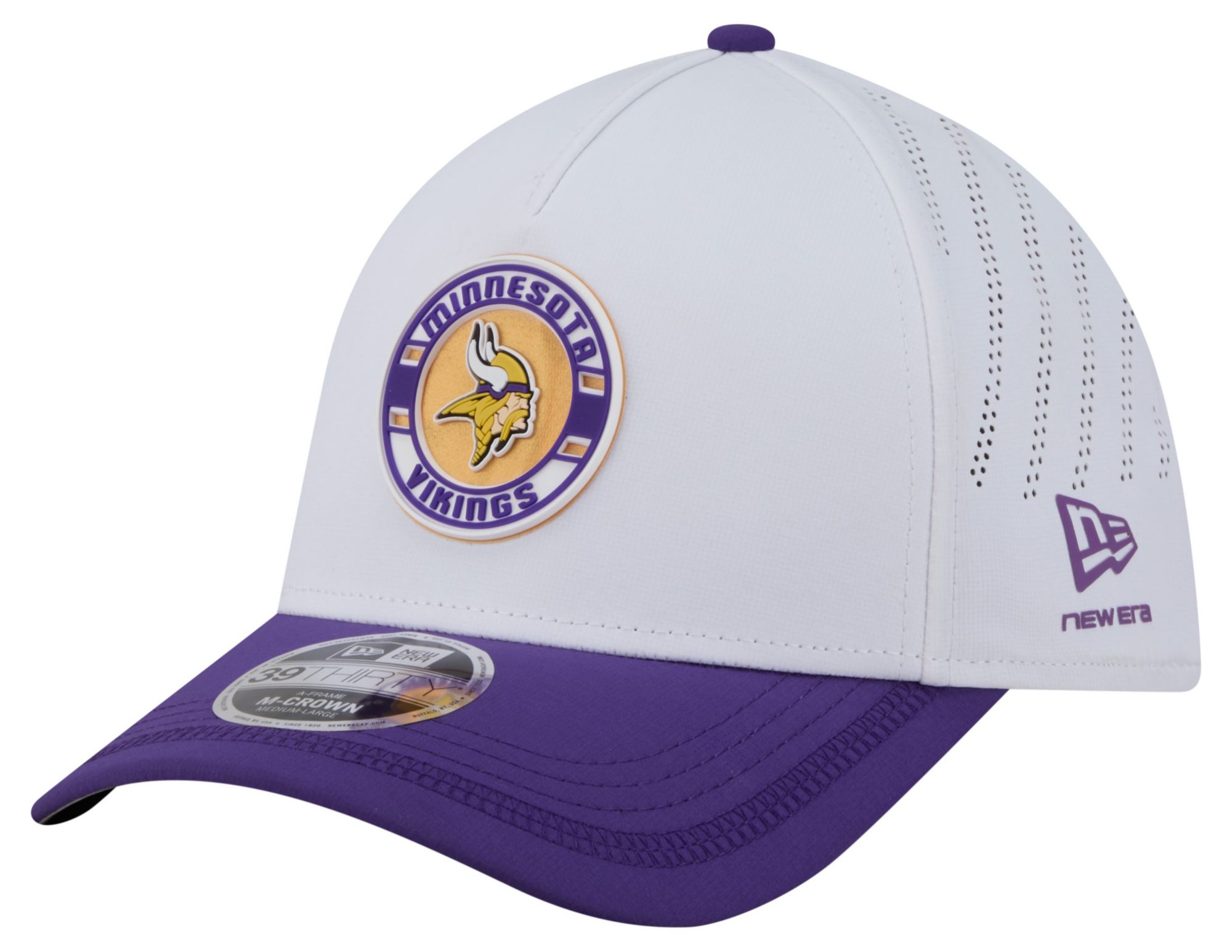 New Era Adult Minnesota Vikings White A-Frame Patch 39Thirty Stretch Fit Hat