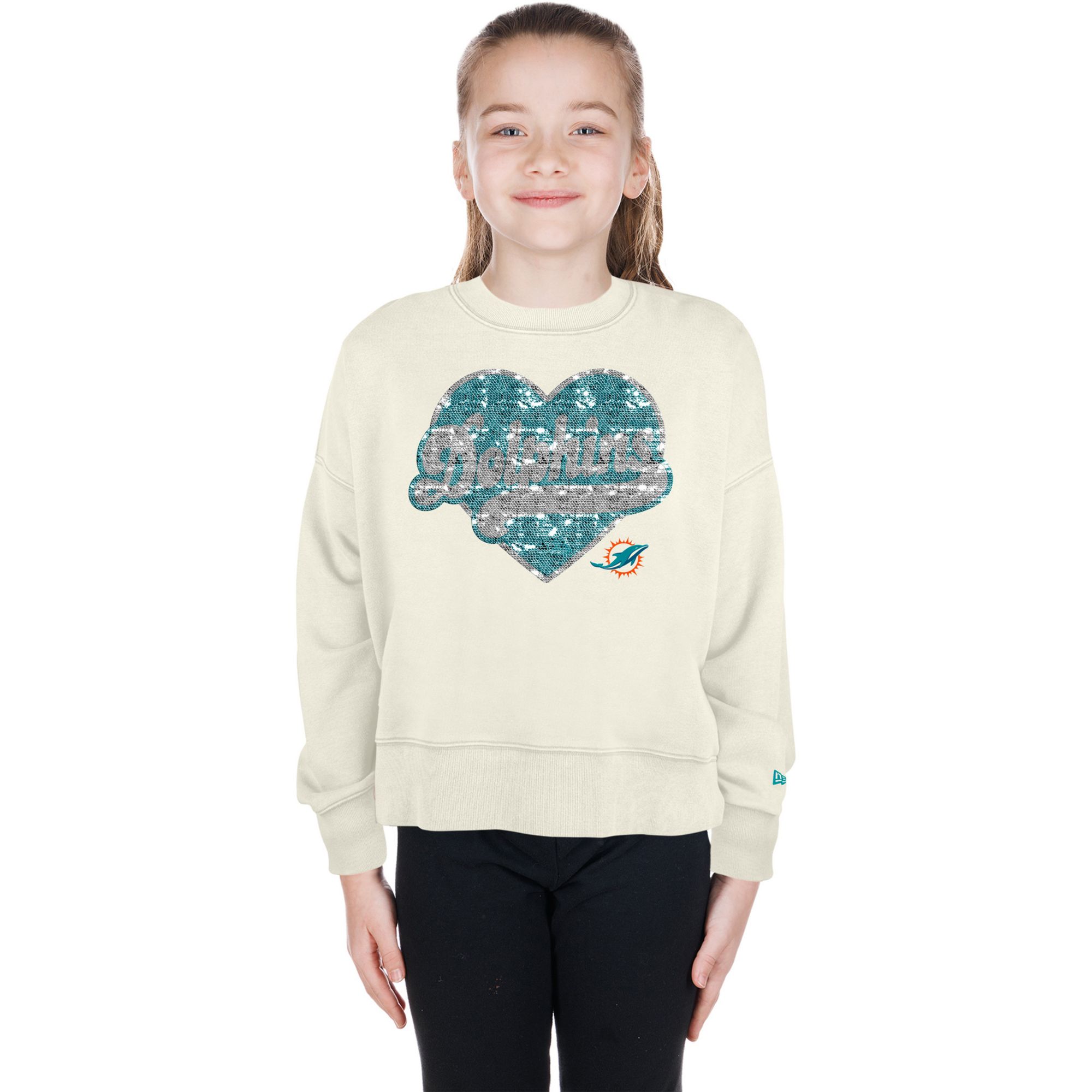 New Era Girls' Miami Dolphins Sequin Crewneck Sweatshirt