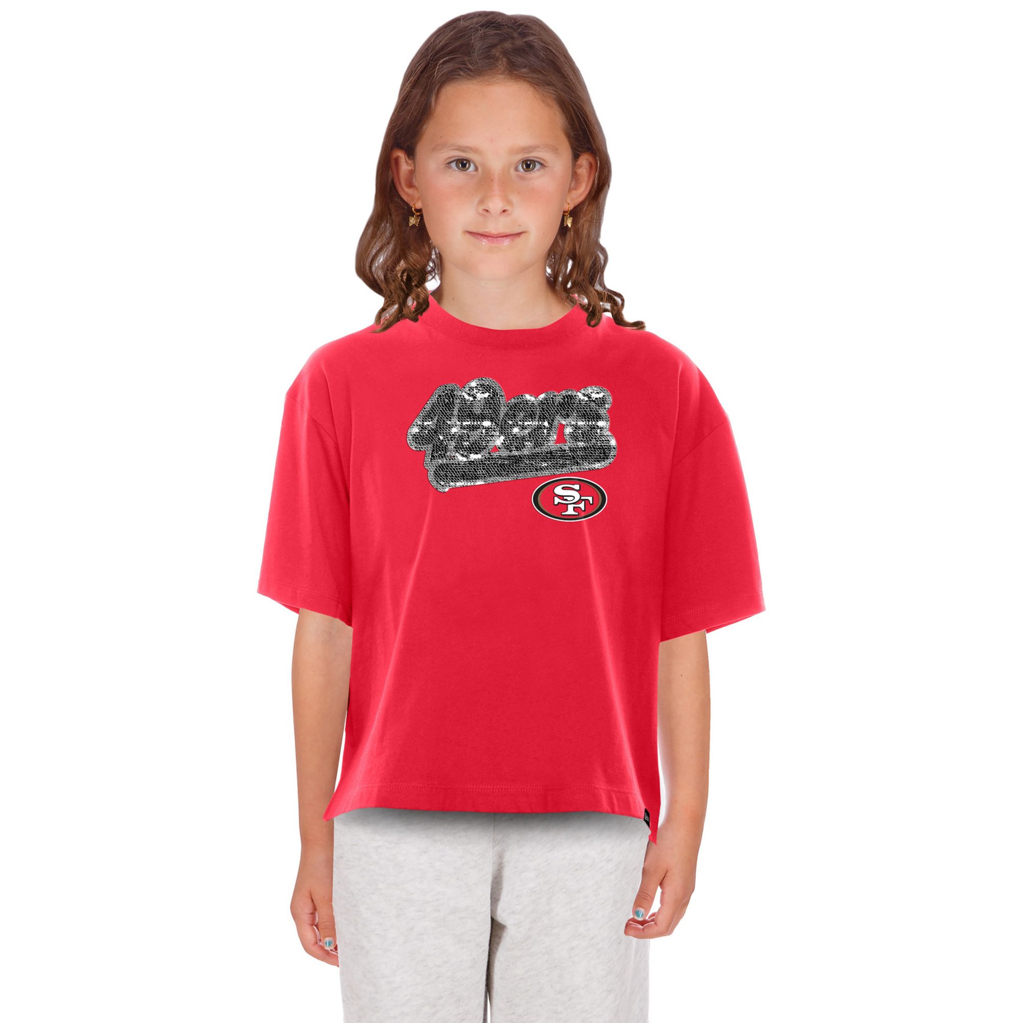 New Era Girls' San Francisco 49ers Red Flip Sequin T-Shirt