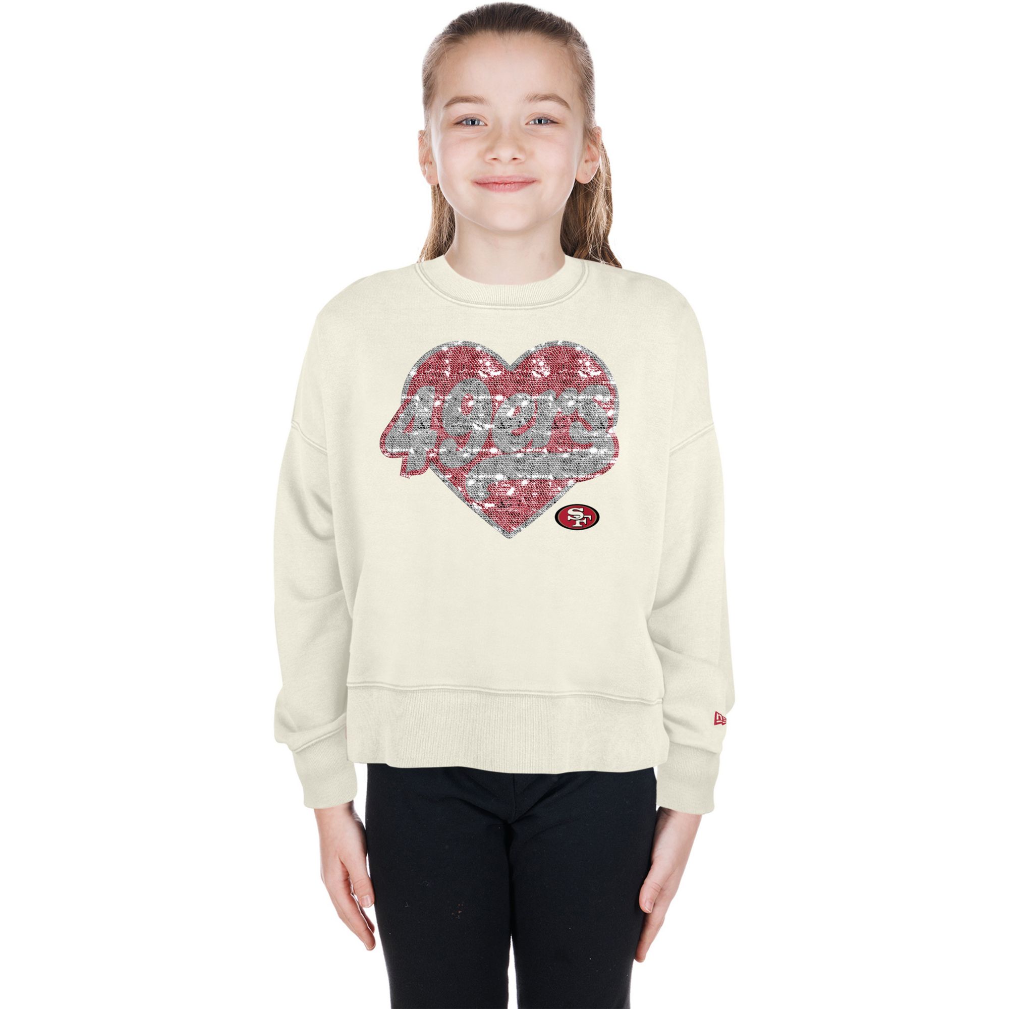 New Era Girls' San Francisco 49ers Cream Sequin Crewneck Sweatshirt