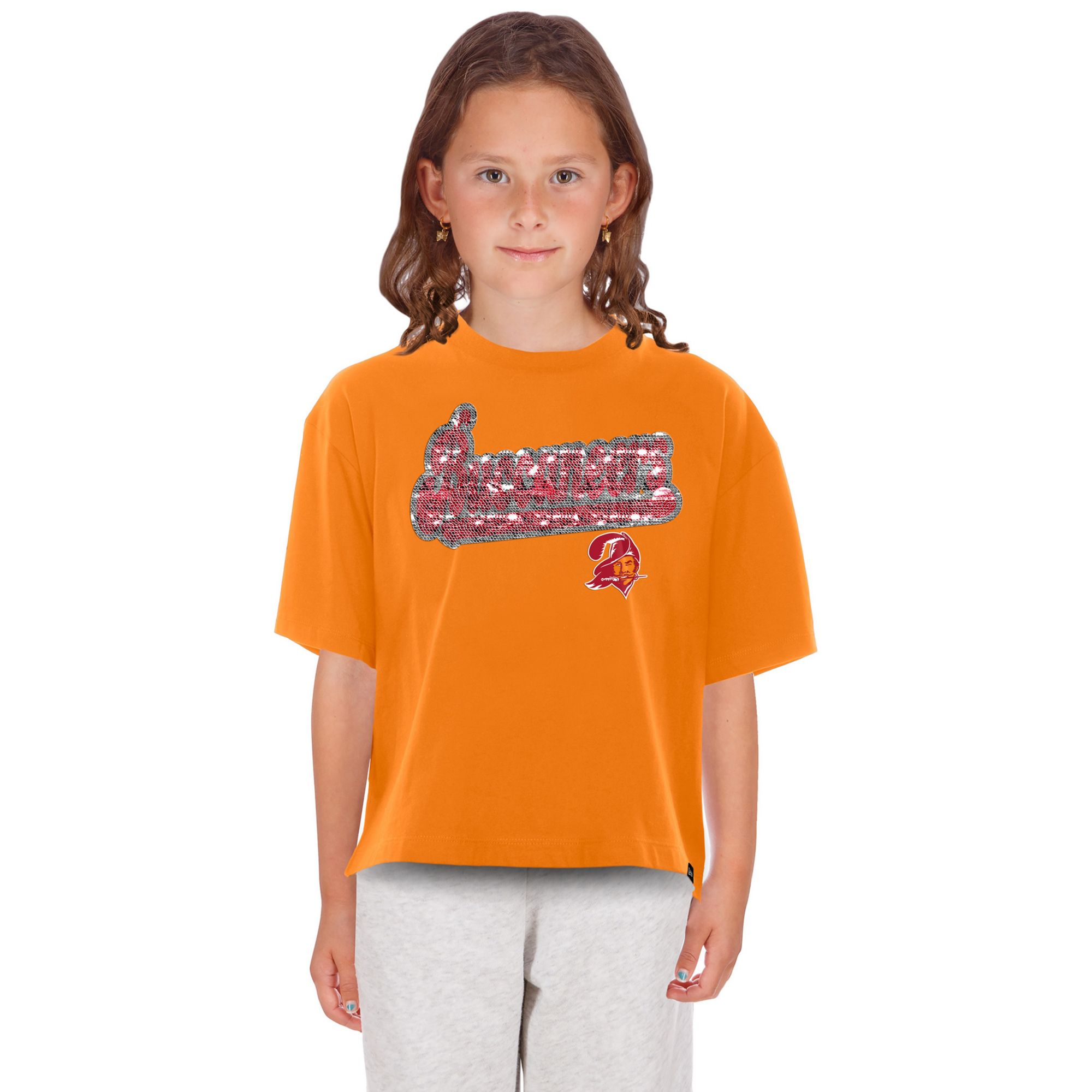 New Era Girls' Tampa Bay Buccaneers Orange Flip Sequin T-Shirt