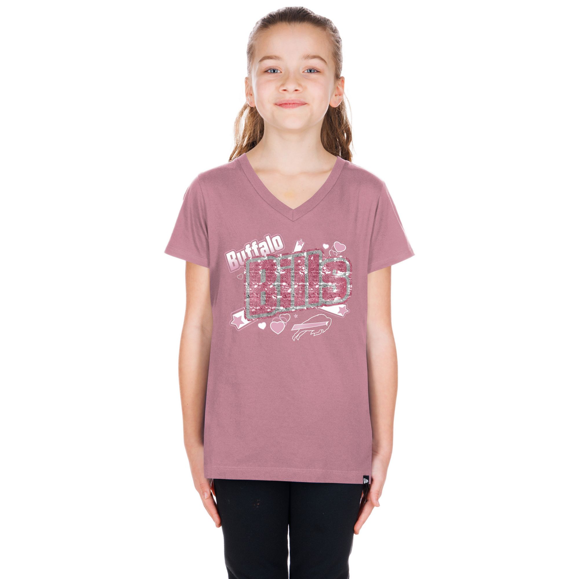 New Era Girls' Buffalo Bills Pink Flip Sequin T-Shirt
