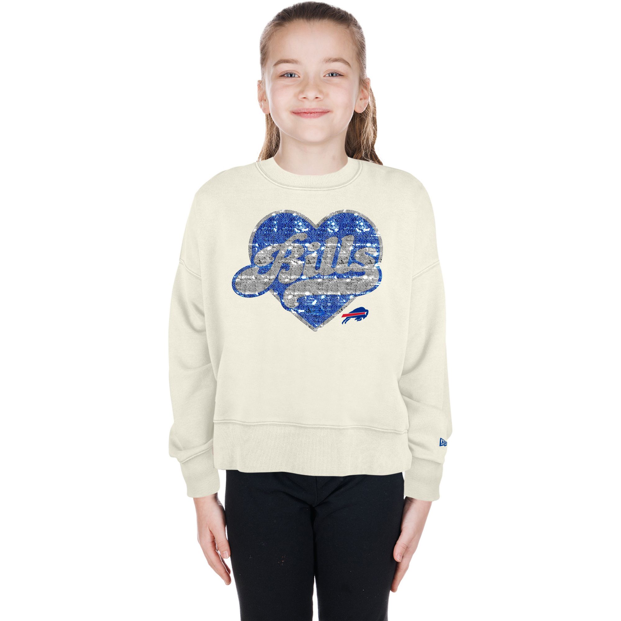 New Era Girls' Buffalo Bills Cream Sequin Crewneck Sweatshirt