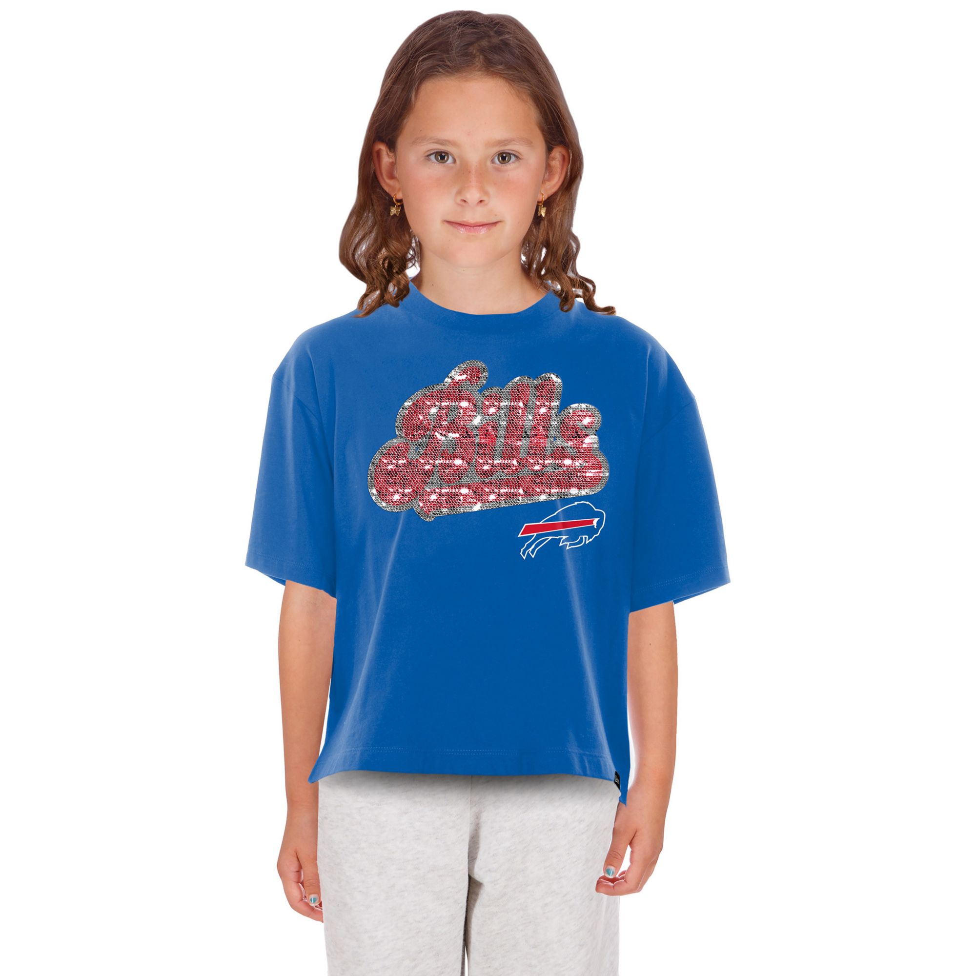 New Era Girls' Buffalo Bills Blue Flip Sequin T-Shirt