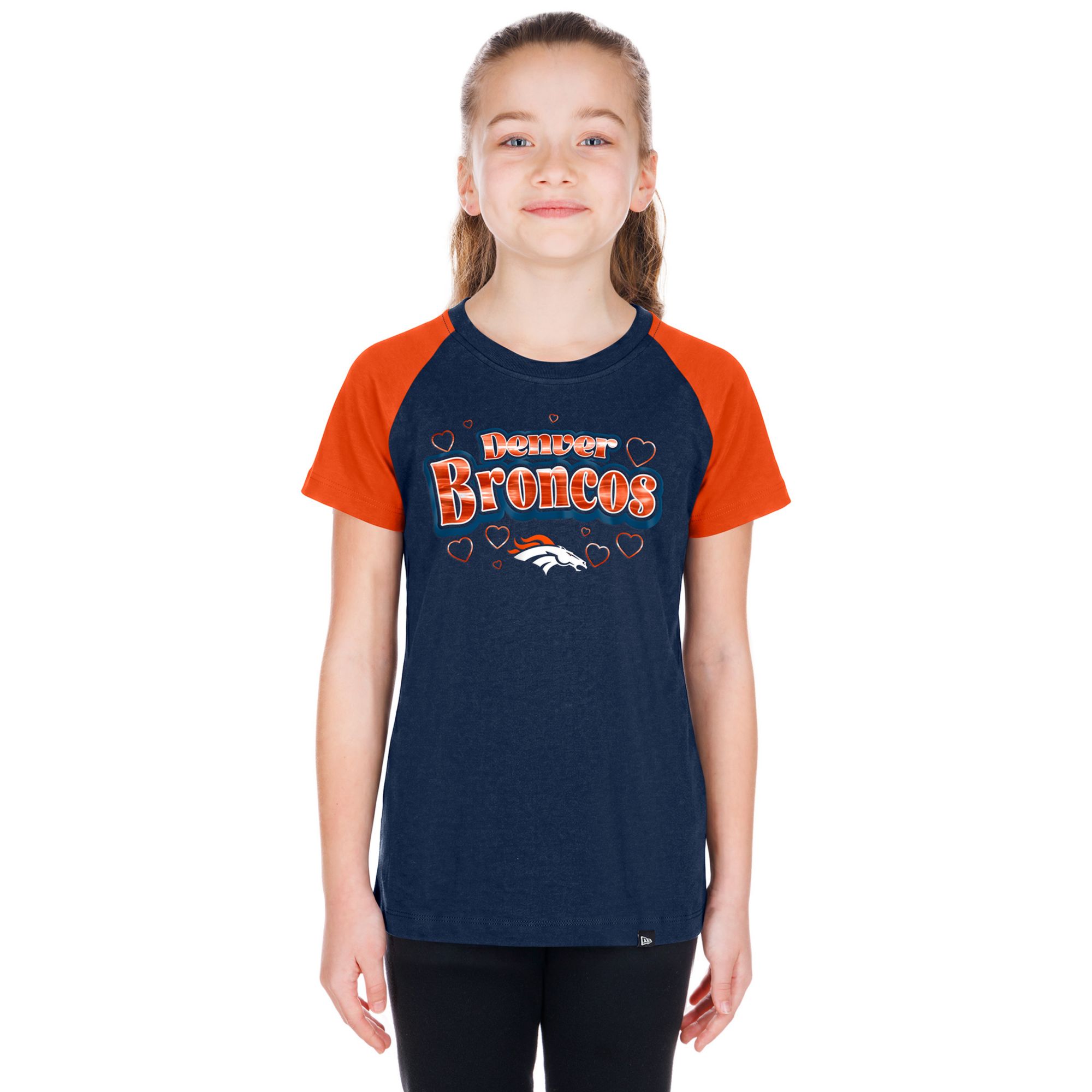New Era Girls' Denver Broncos Navy Raglan T-Shirt