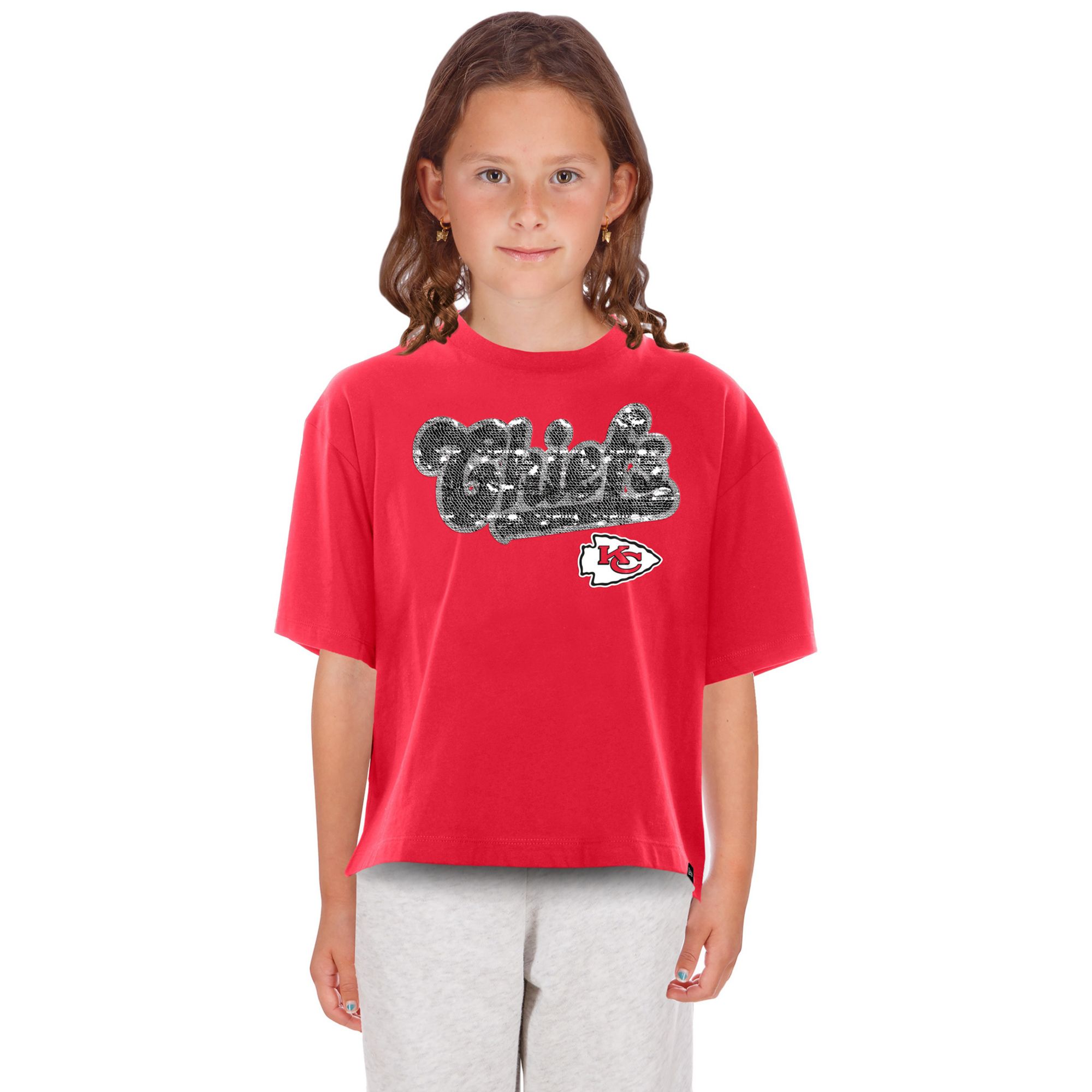 New Era Girls' Kansas City Chiefs Red Flip Sequin T-Shirt