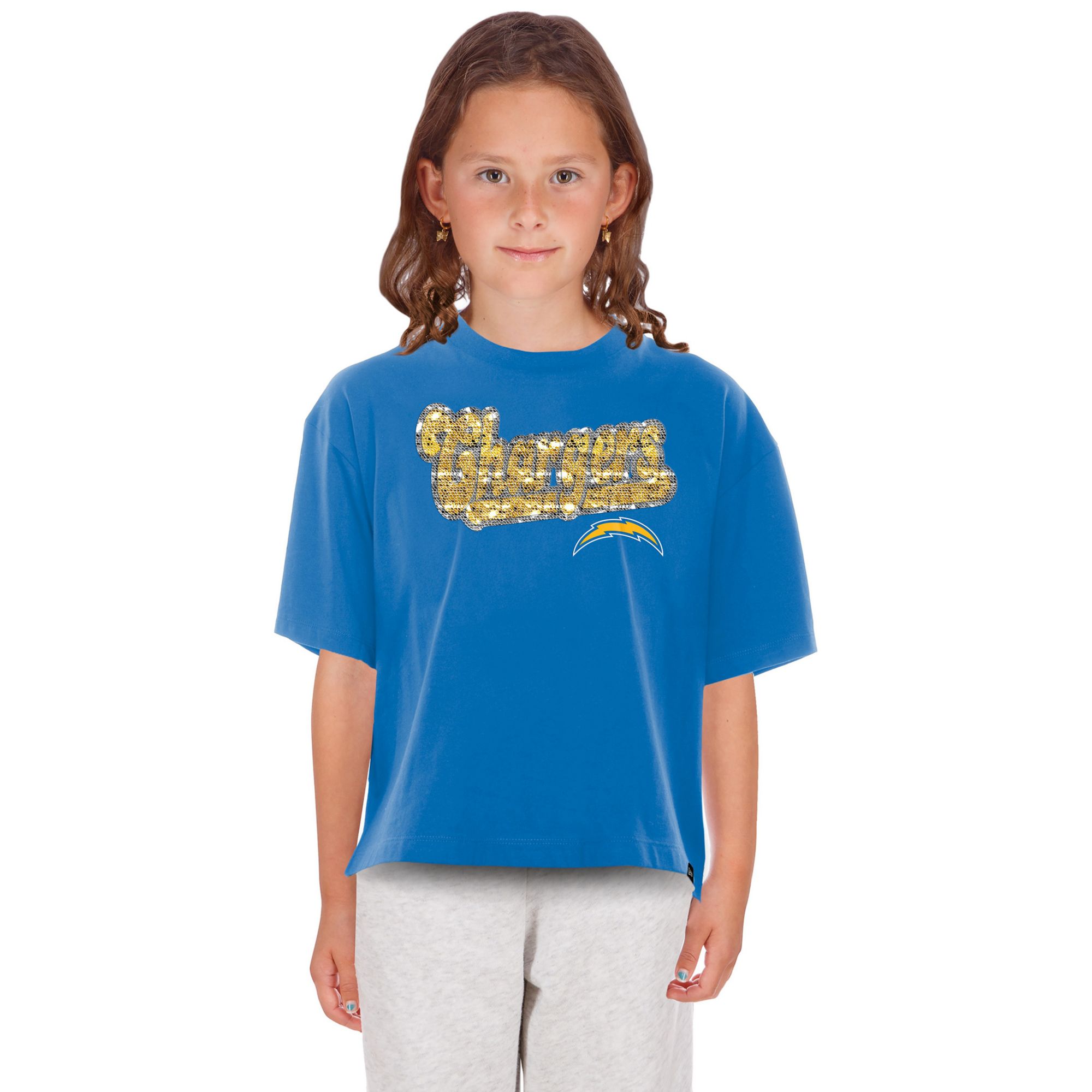 New Era Girls' Los Angeles Chargers Blue Flip Sequin T-Shirt