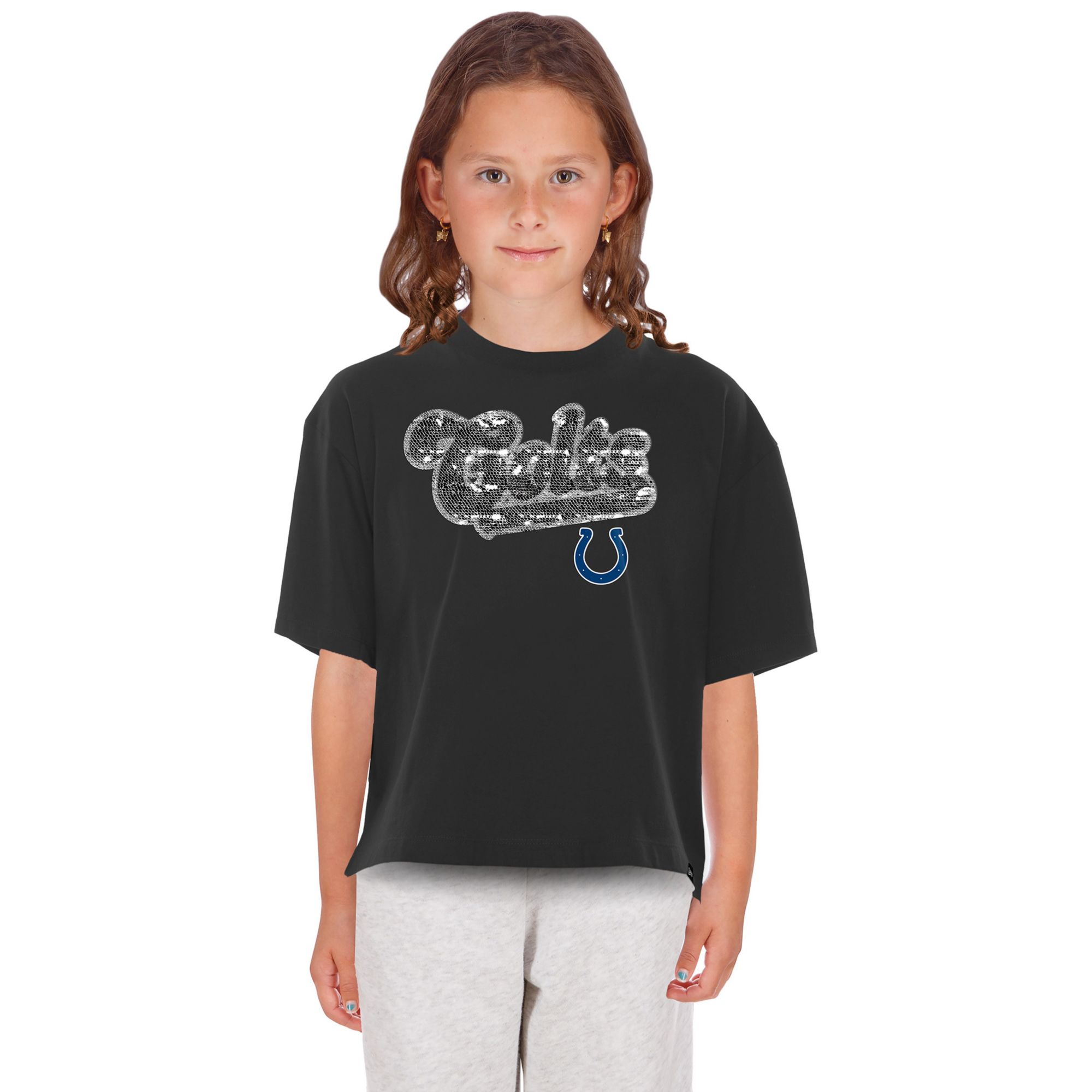New Era Girls' Indianapolis Colts Black Flip Sequin T-Shirt