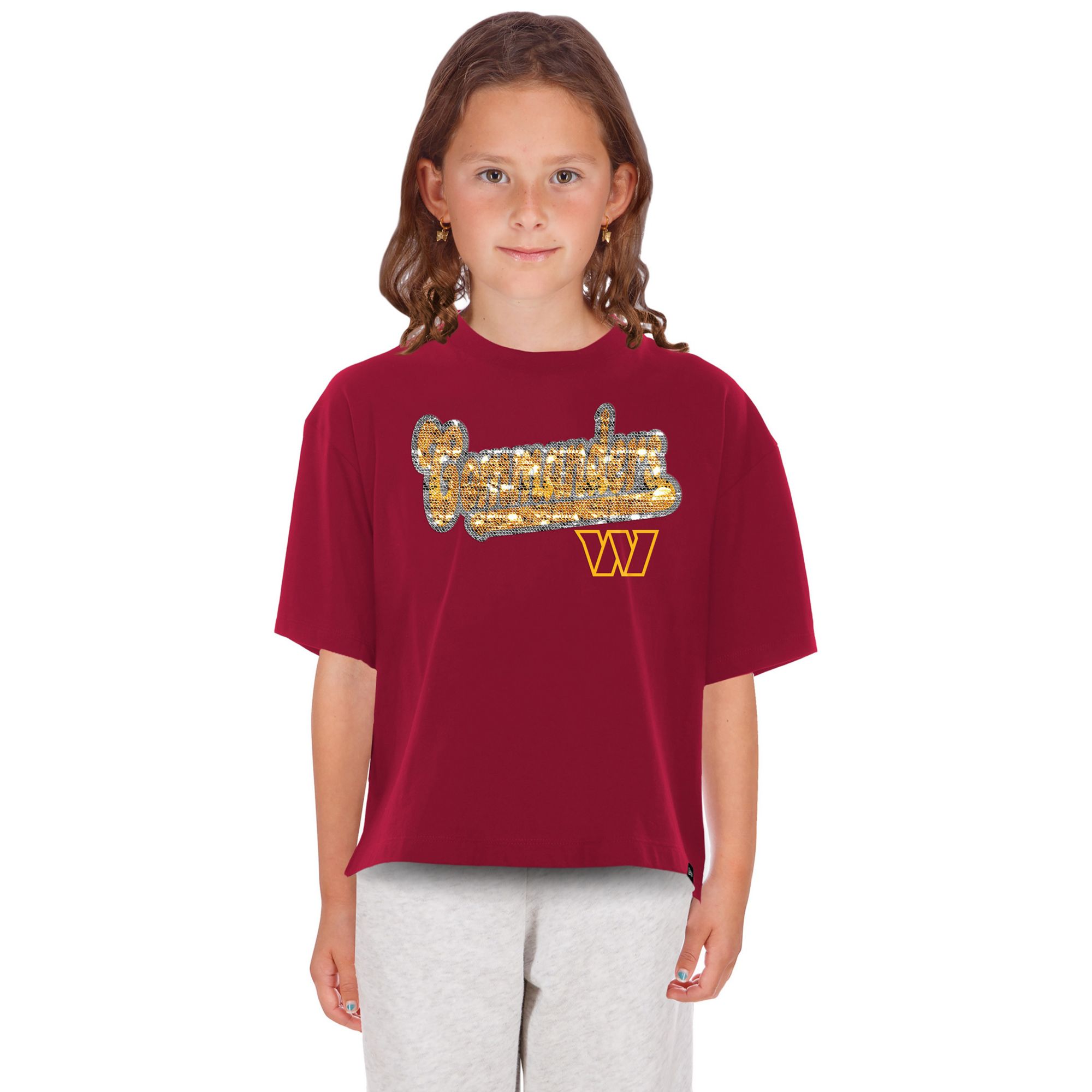 New Era Girls' Washington Commanders Red Flip Sequin T-Shirt