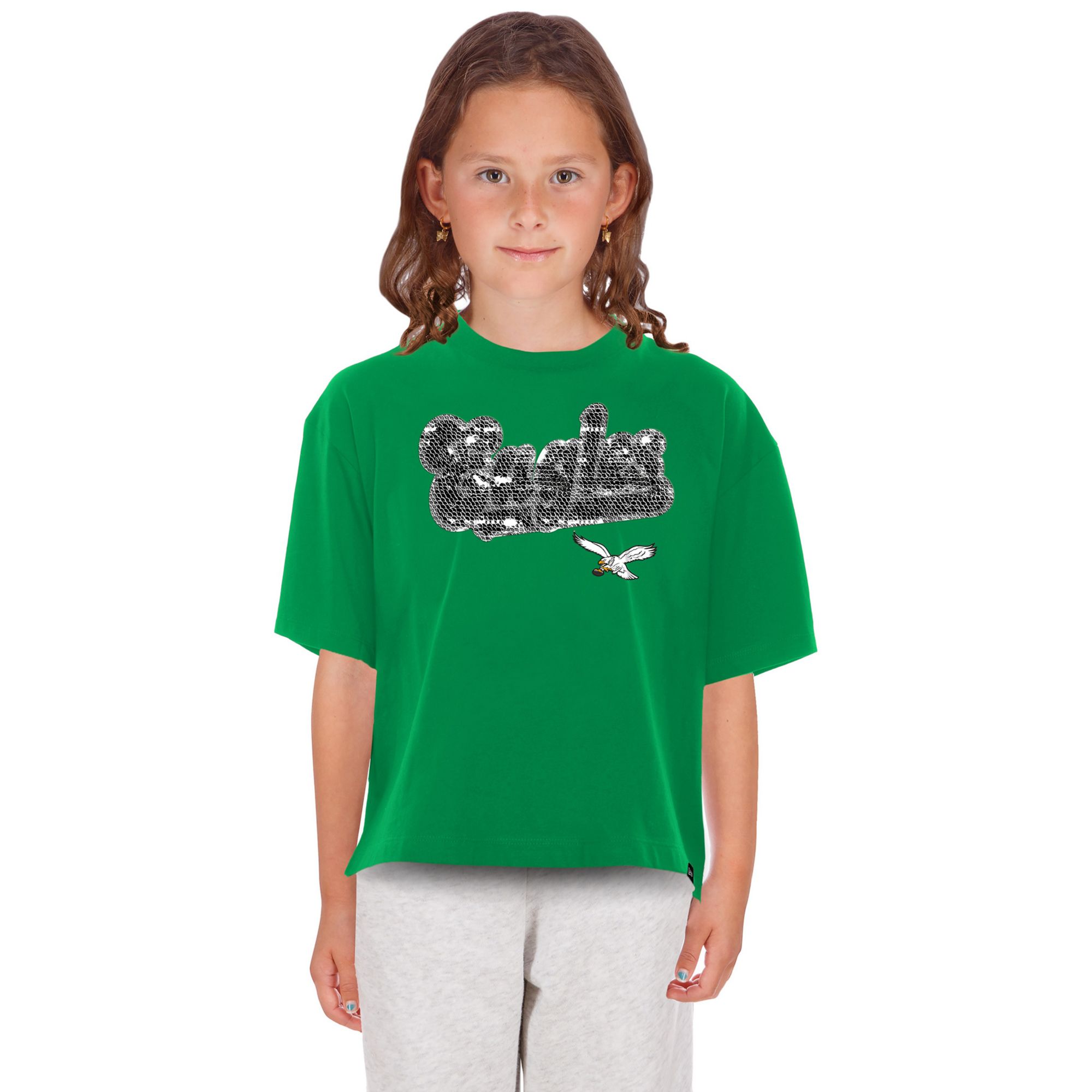 New Era Girls' Philadelphia Eagles Green Flip Sequin T-Shirt