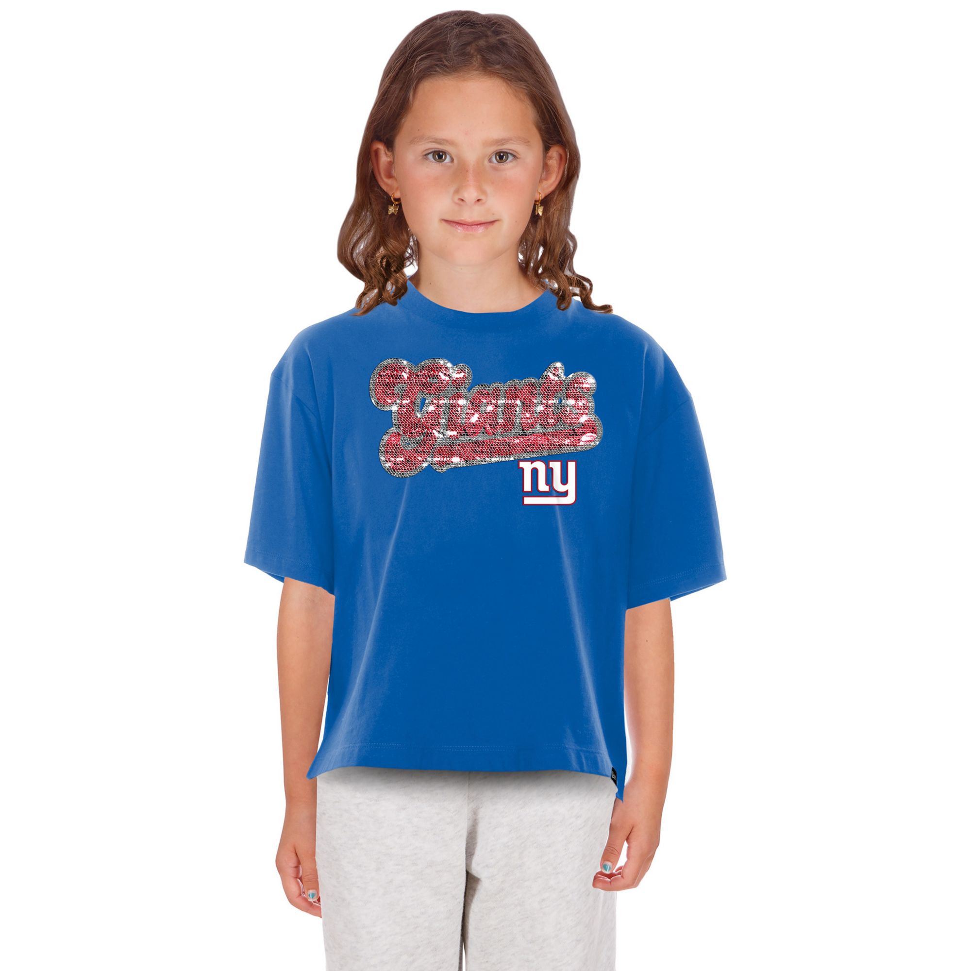 New Era Girls' New York Giants Blue Flip Sequin T-Shirt