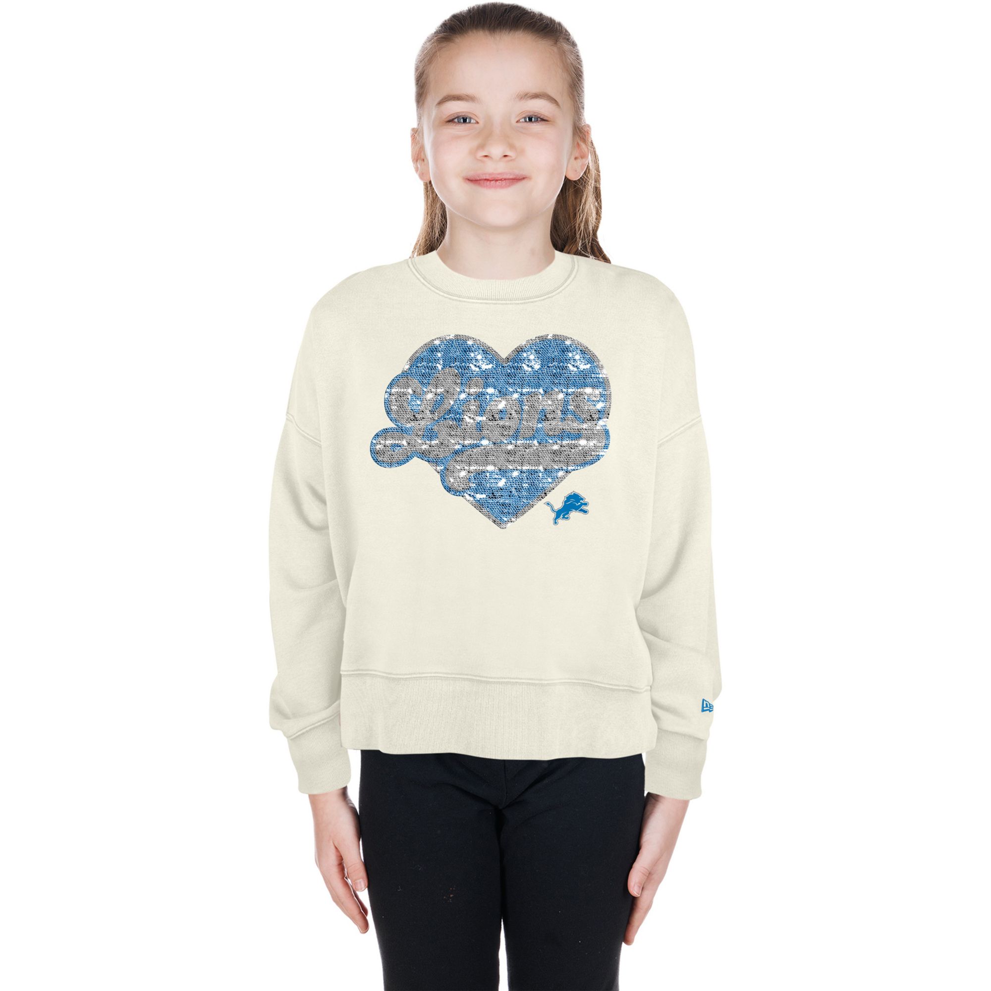 New Era Girls' Detroit Lions Cream Sequin Crewneck Sweatshirt